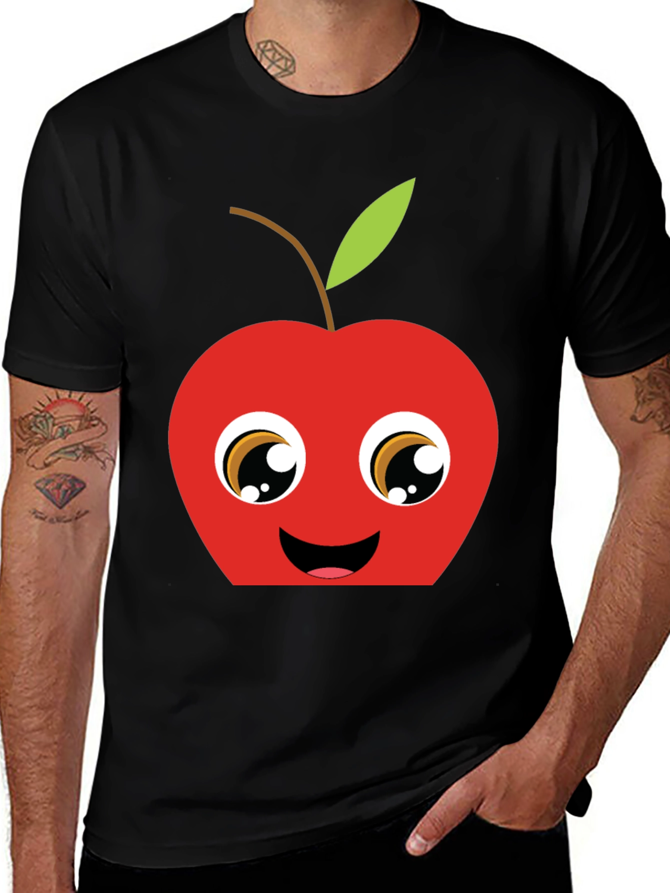 Variant 10 of Cute Apple Face Graphic Black T-Shirt