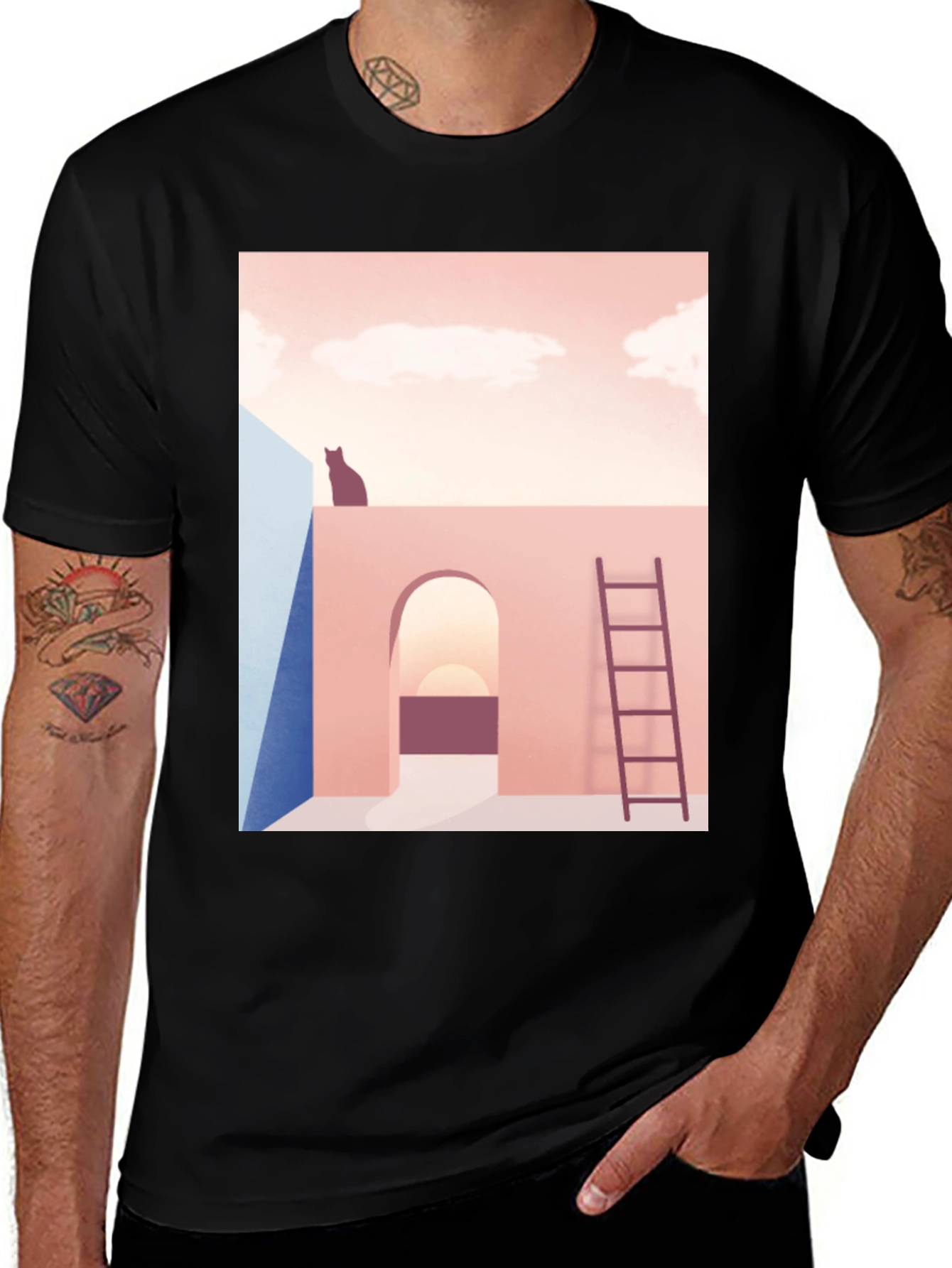 Variant 6 of Abstract Cat on Roof Graphic Tee - Modern Art T-Shirt