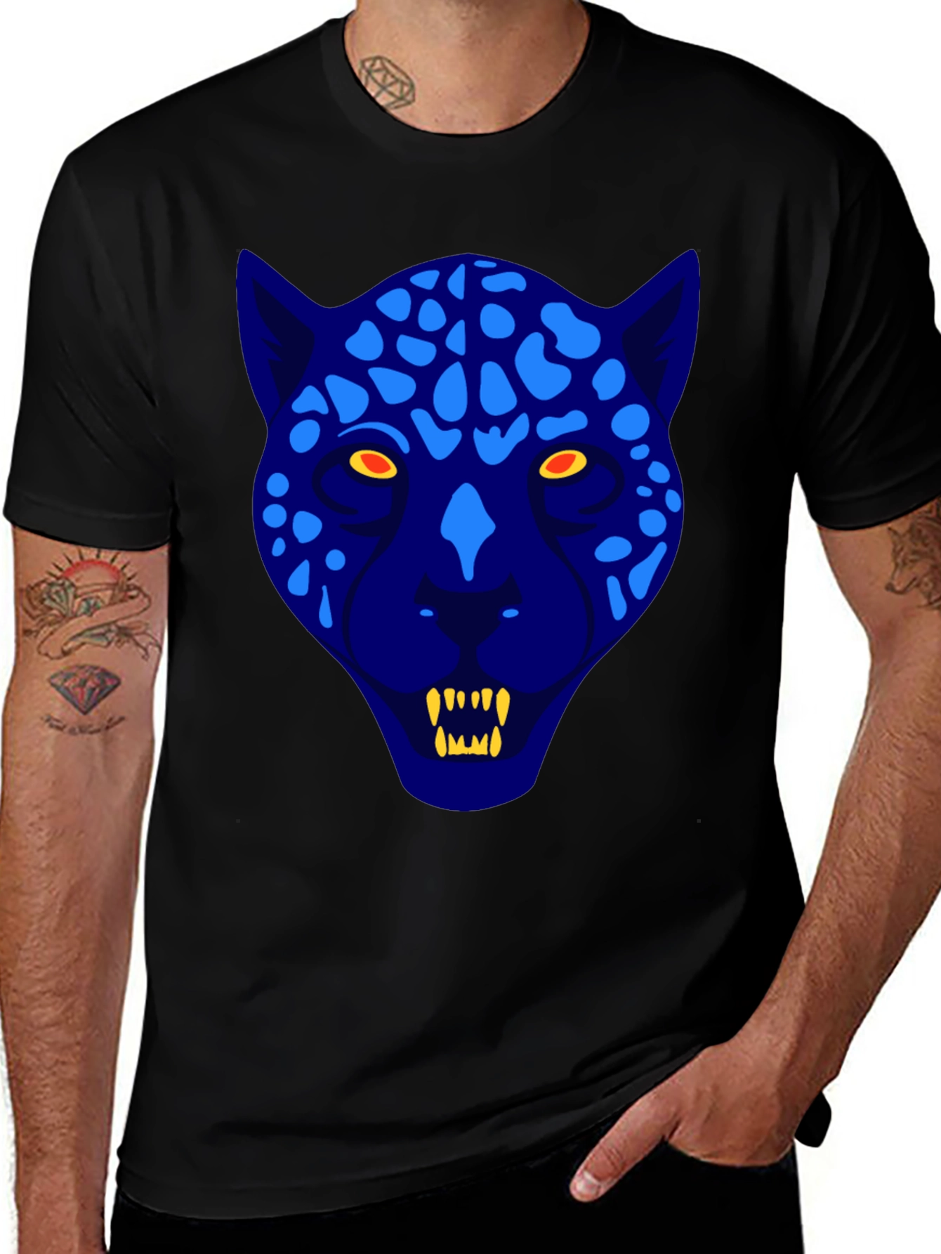 Variant 29 of Black T-Shirt with Blue Panther Graphic