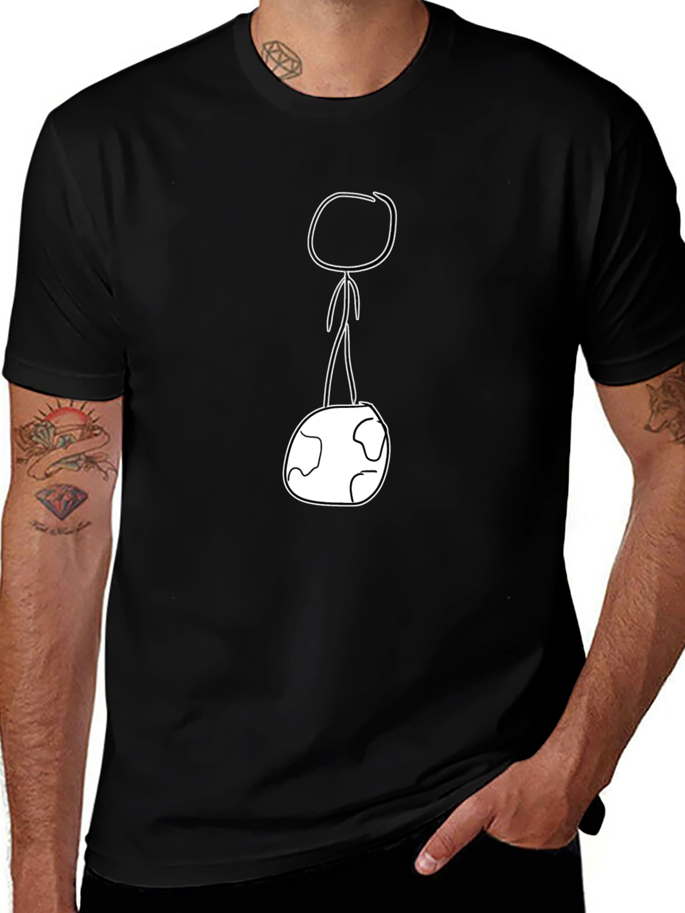 Variant 5 of Graphic Tee: Stick Figure Standing on the World