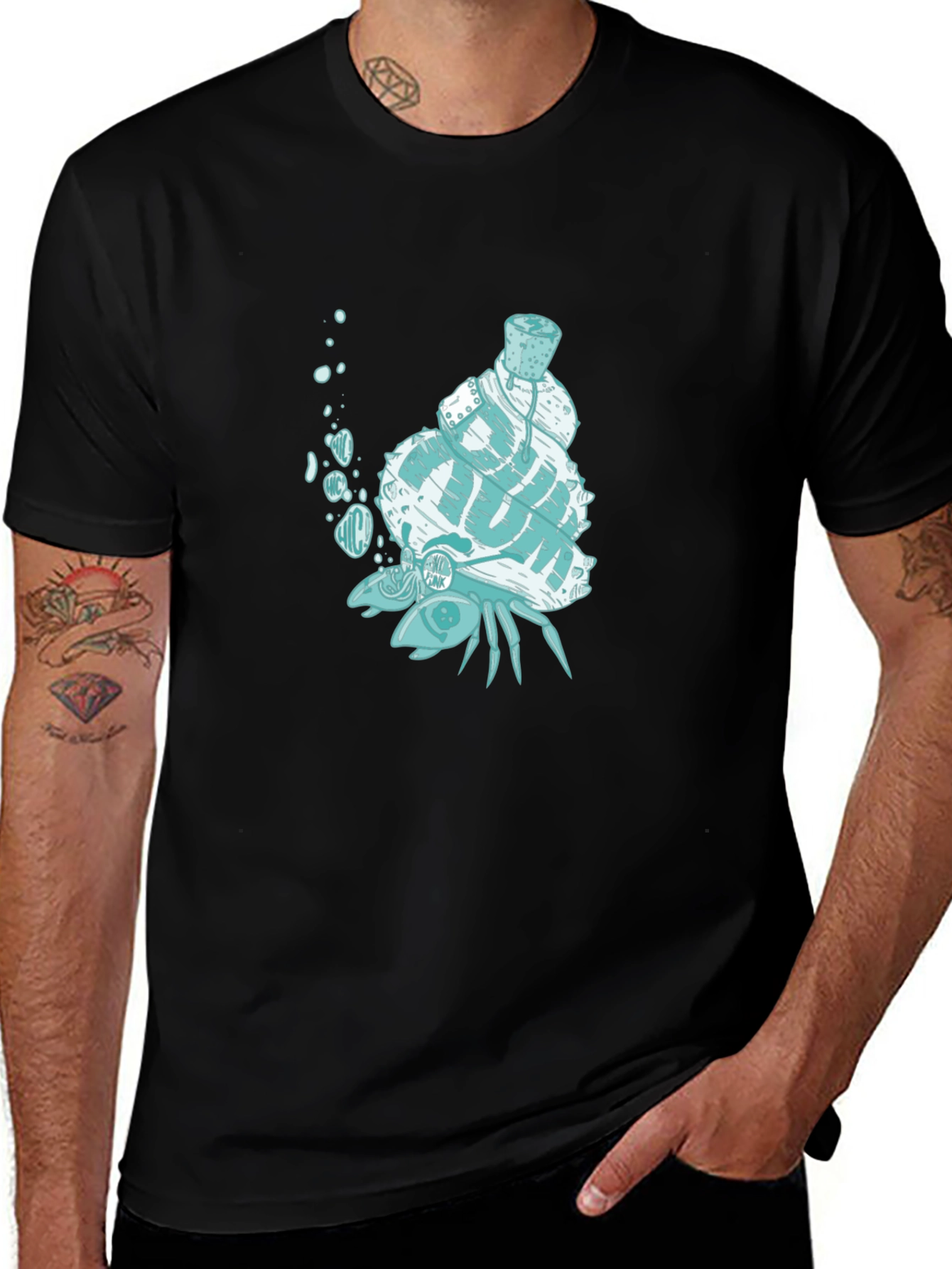 Variant 14 of Unique Crab with Shell Graphic T-Shirt - Black