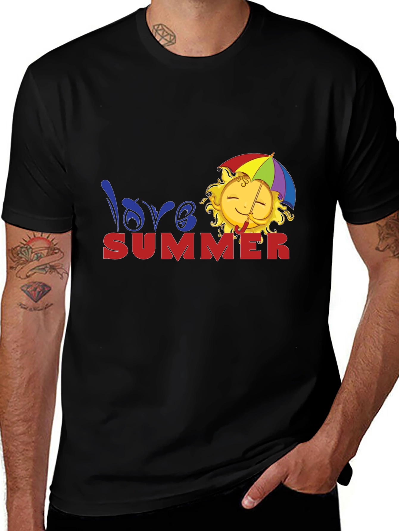 Variant 5 of Love Summer T-Shirt - Black Cotton Tee with Sun Graphic