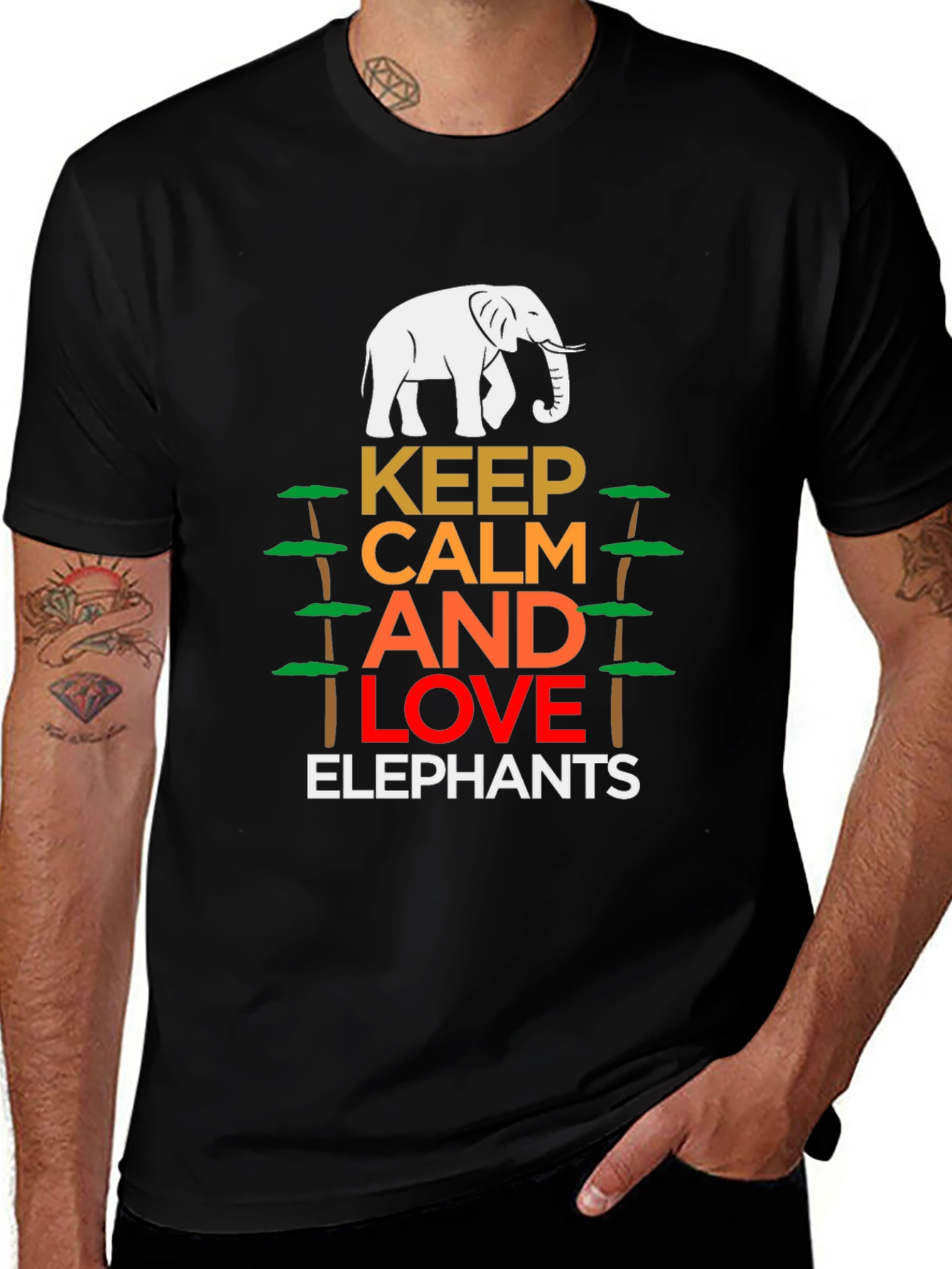Variant 12 of Keep Calm and Love Elephants Graphic T-Shirt
