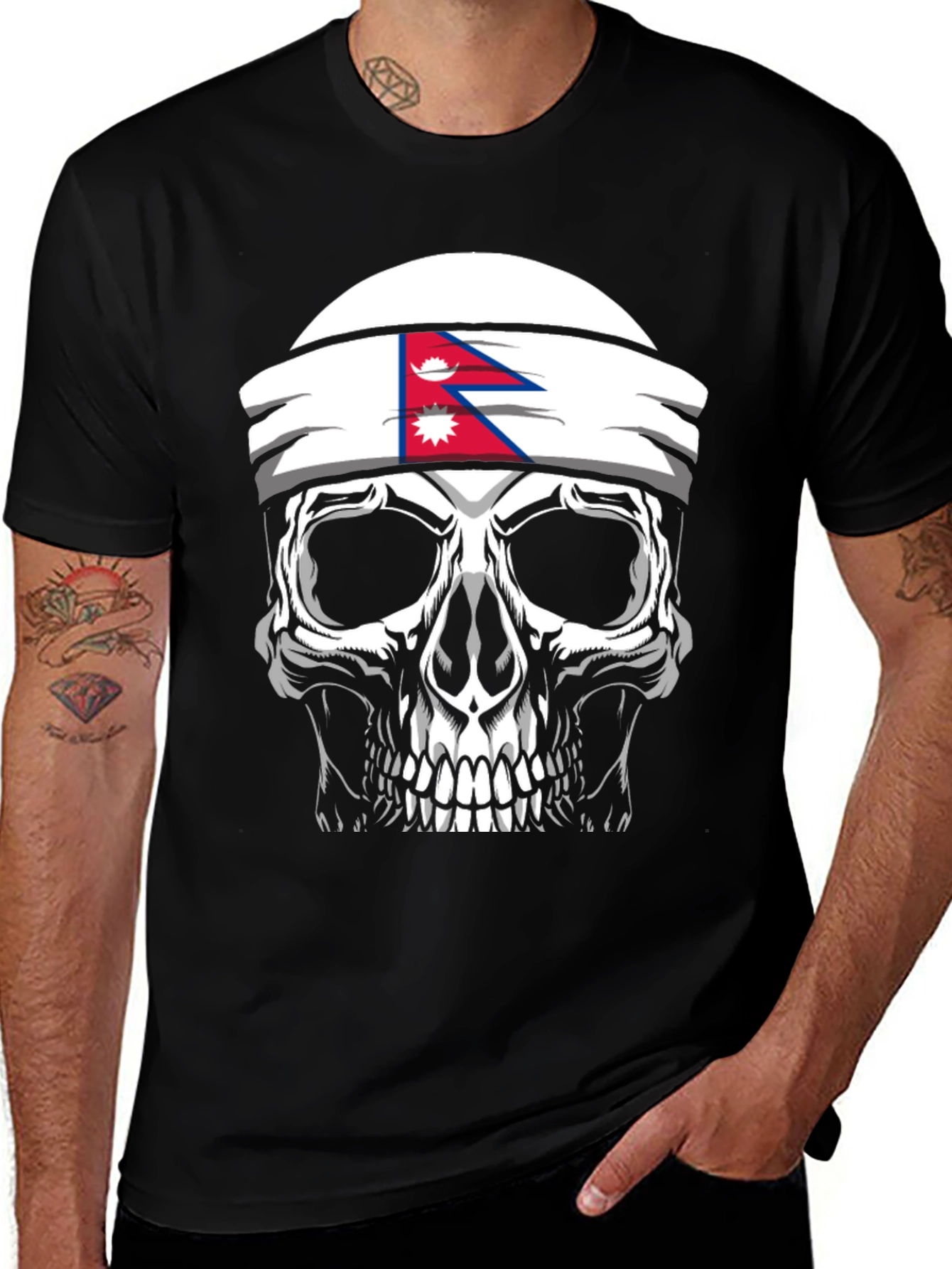 Variant 26 of Skull Nepal Flag Headband Men's Graphic T-Shirt