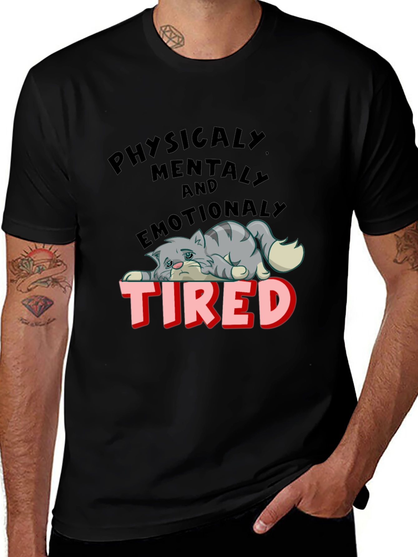 Variant 18 of Emotionally Tired Cat Graphic Tee