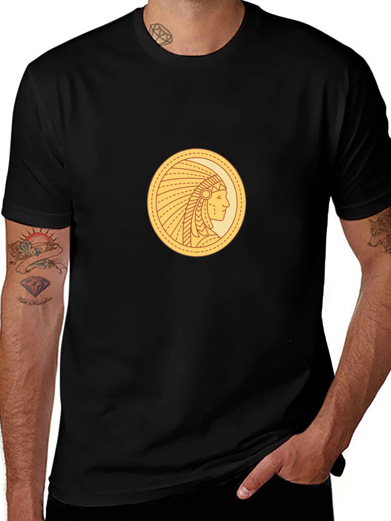 Native American Chief Coin Black T-Shirt
