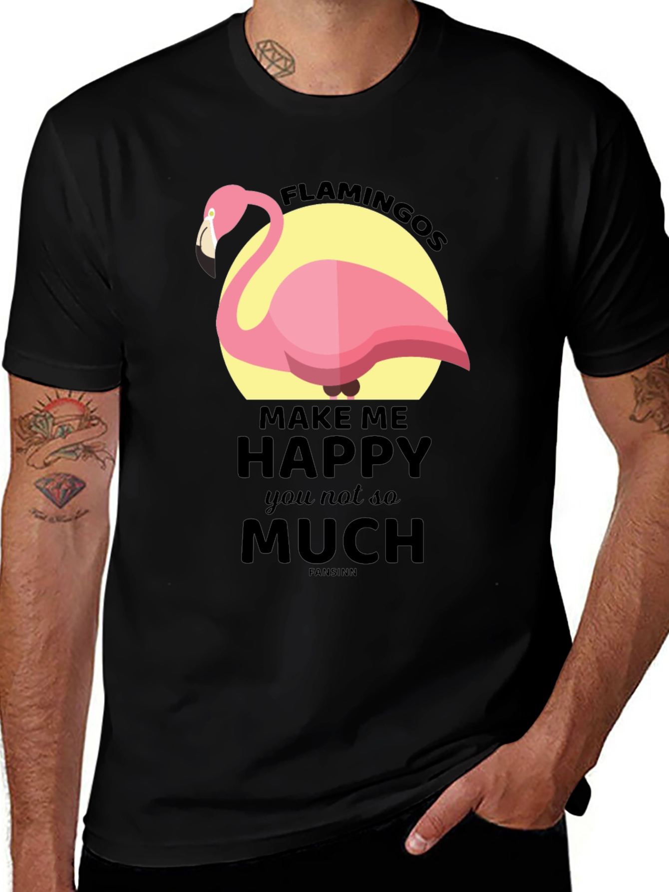 Variant 3 of Flamingo Graphic Black T-Shirt: Make Me Happy Tee