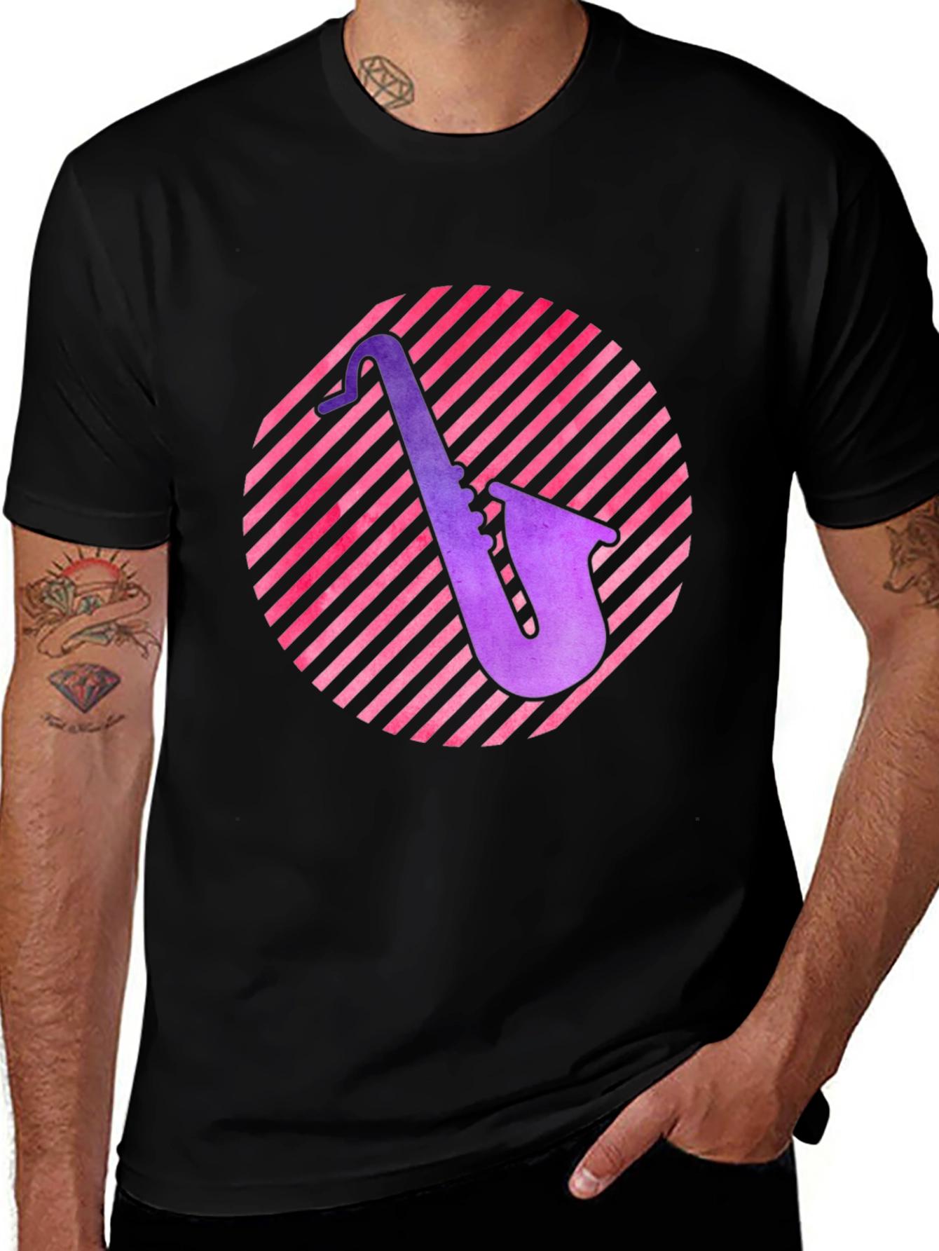 Variant 20 of Saxophone Circle Graphic Tee - Black Cotton Shirt