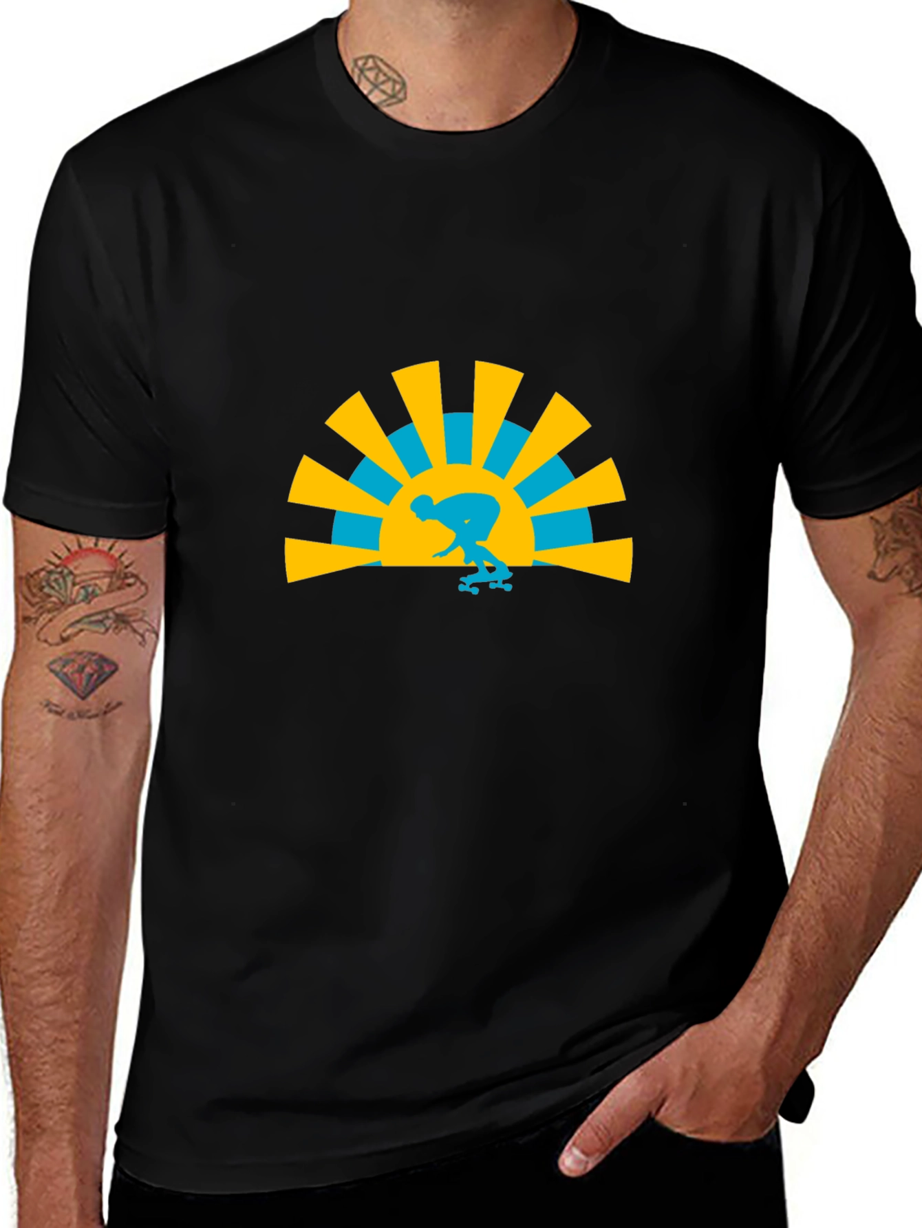 Variant 30 of Skateboarding Sunset Graphic Tee - Stylish Black T-Shirt