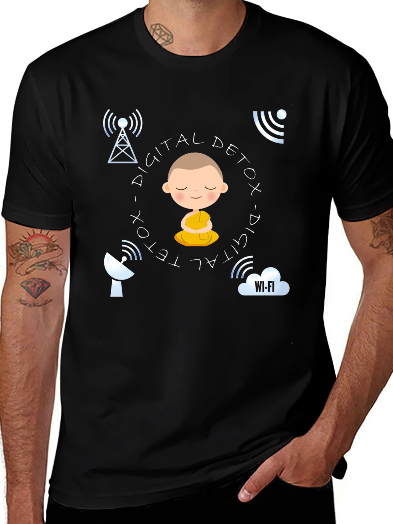 Digital Detox T-Shirt, Meditation Design, Relaxed Fit