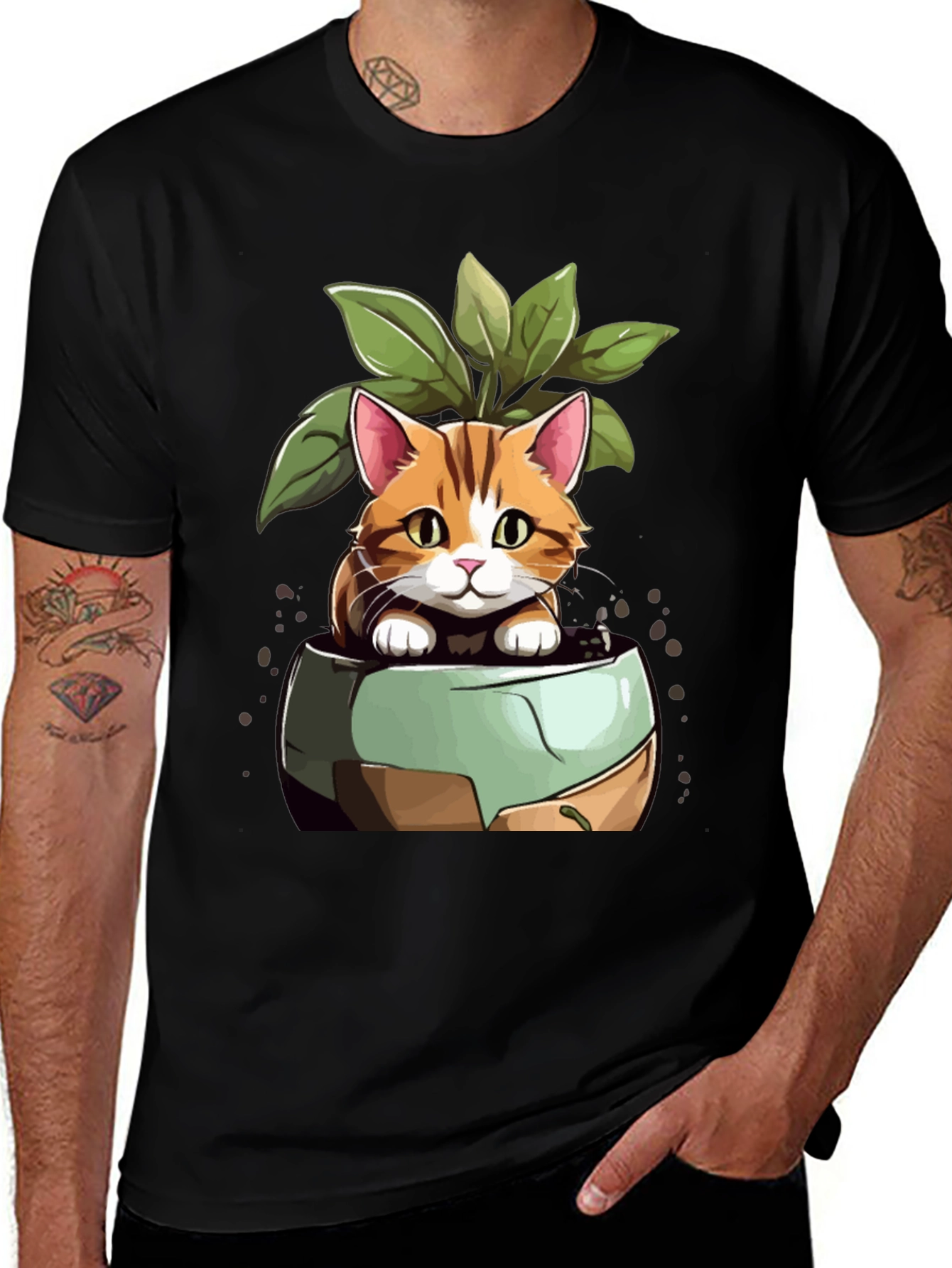 Variant 26 of Cat in Pot Plant T-Shirt - Unique Design