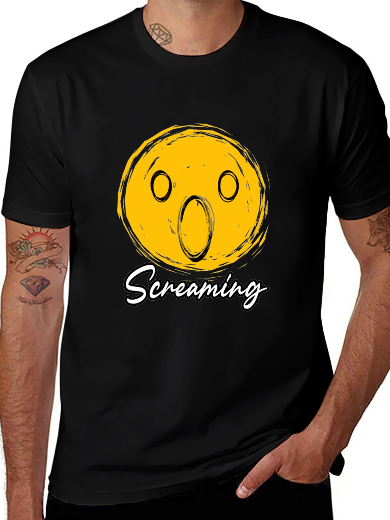 Variant 25 of Screaming Emoji Graphic Black T-Shirt