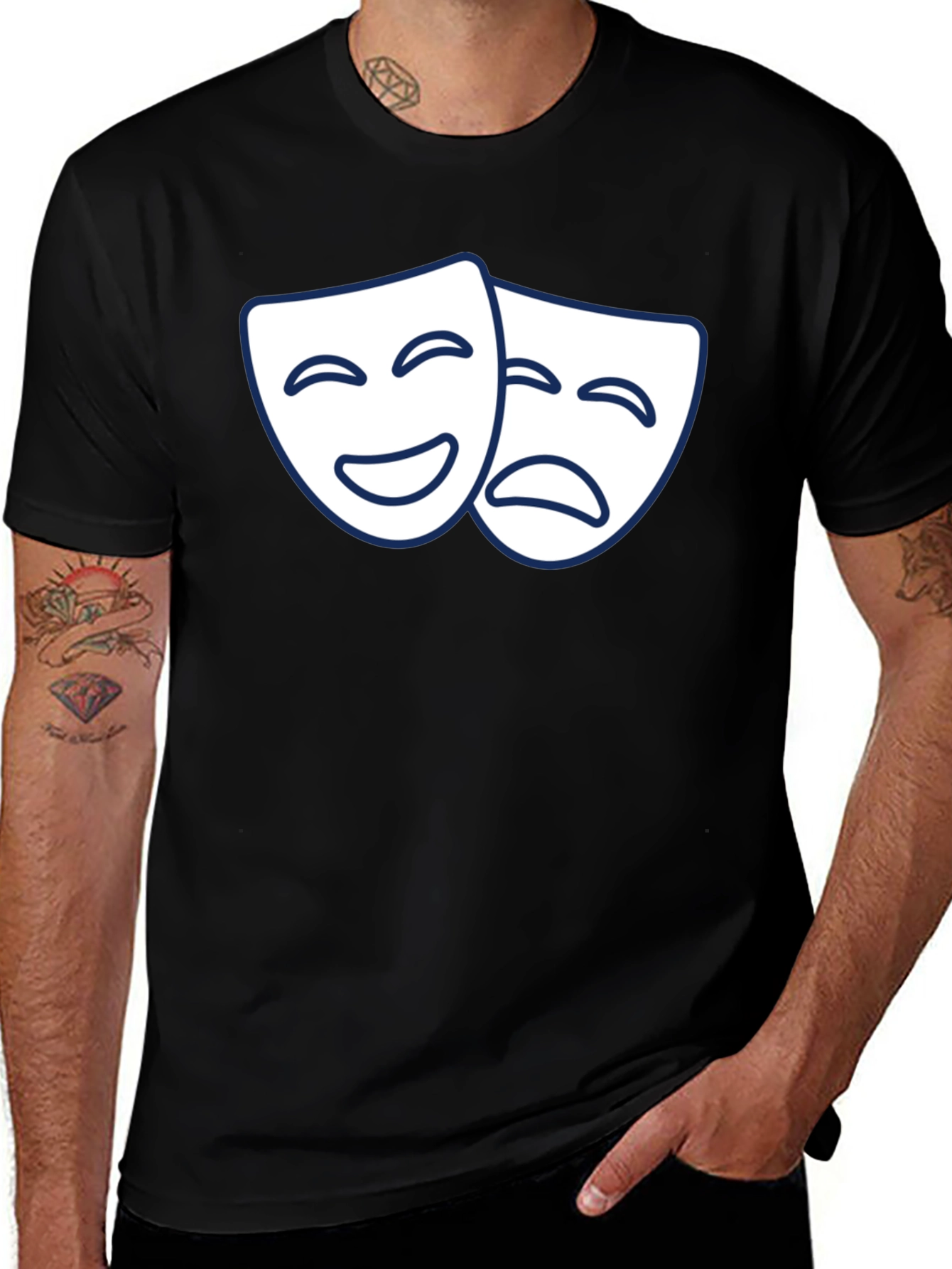 Variant 2 of Comedy Tragedy Masks Graphic T-Shirt - Black
