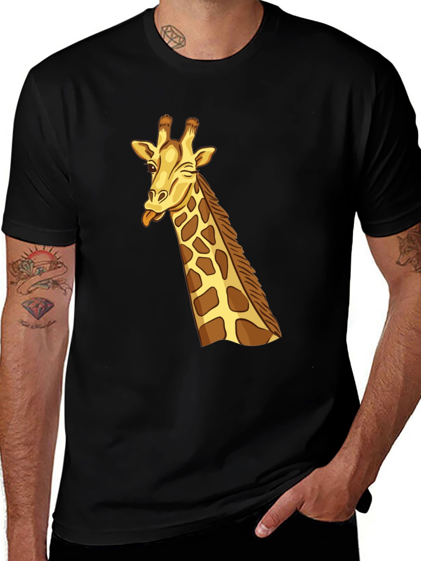 Variant 2 of Funny Giraffe Graphic Tee - Black Cotton T-Shirt