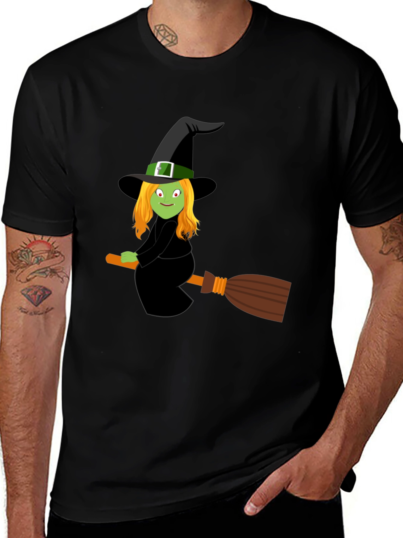 Variant 8 of Witch on Broomstick Graphic T-Shirt - Halloween Tee