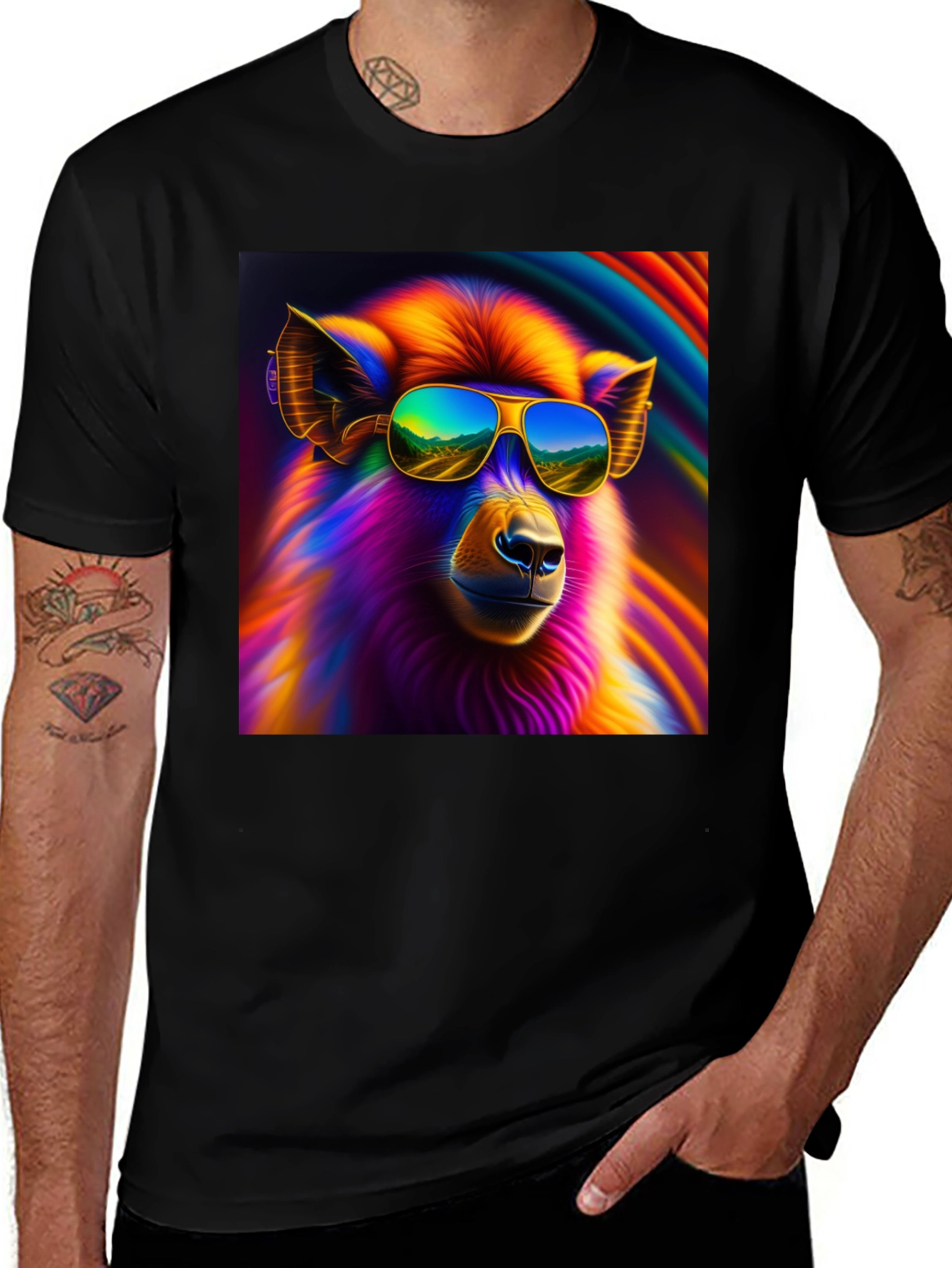 Variant 4 of Cool Llama Graphic Tee - Black Cotton T-Shirt