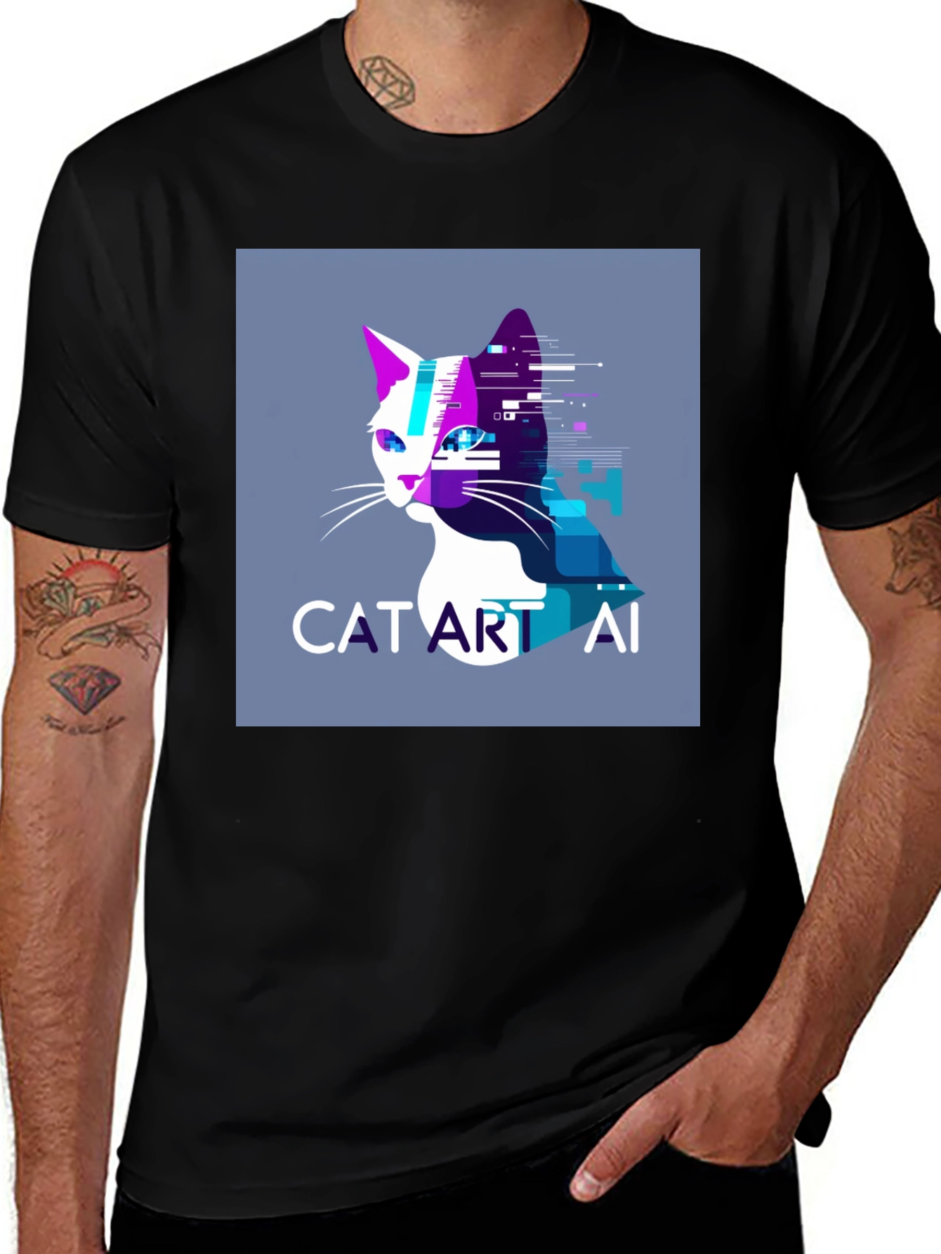 Variant 30 of Cat Art AI Graphic Black T-Shirt