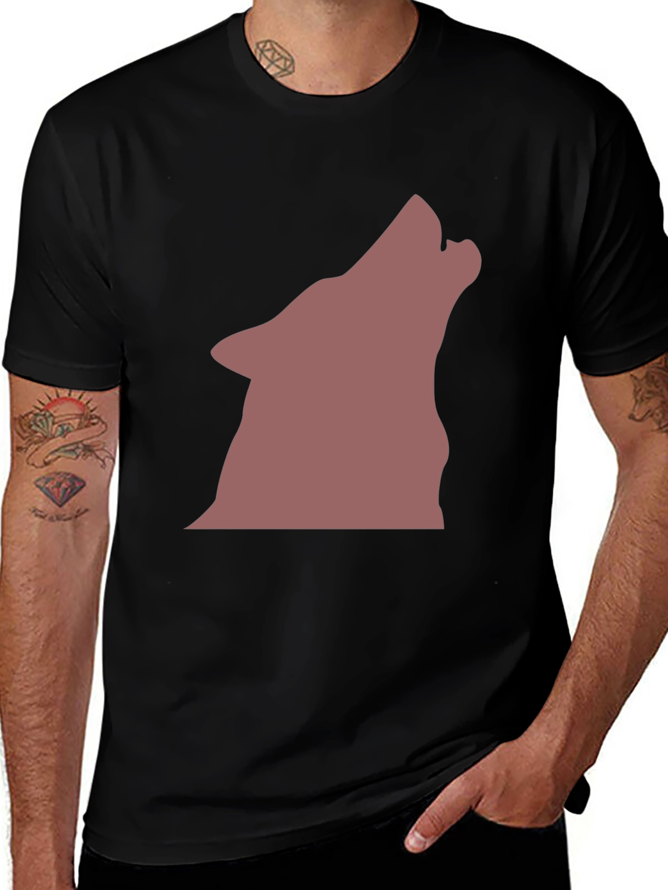 Variant 24 of Howling Wolf Silhouette Graphic Tee - Black