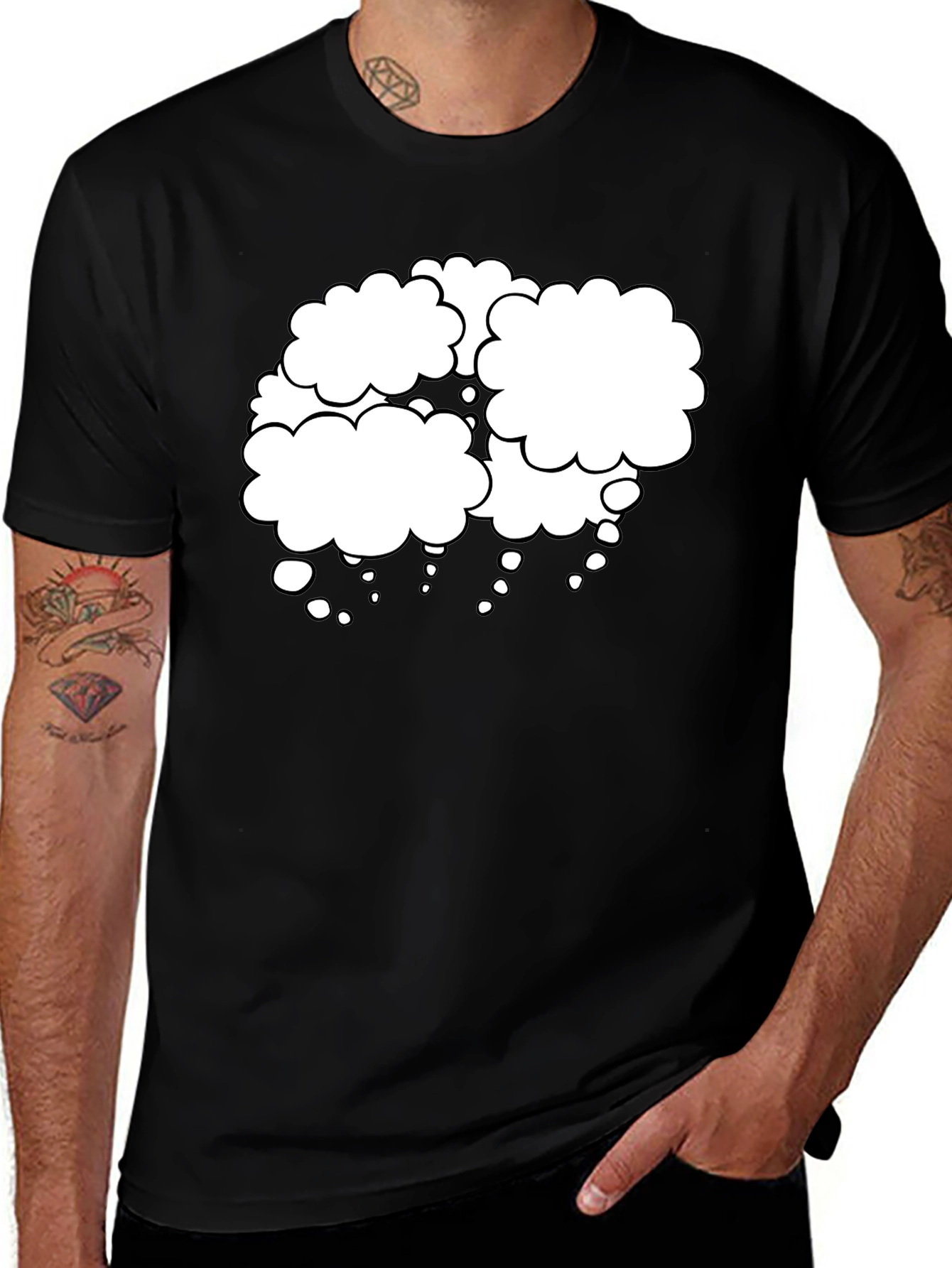 Variant 11 of Men's Black T-Shirt with Think Bubble Design