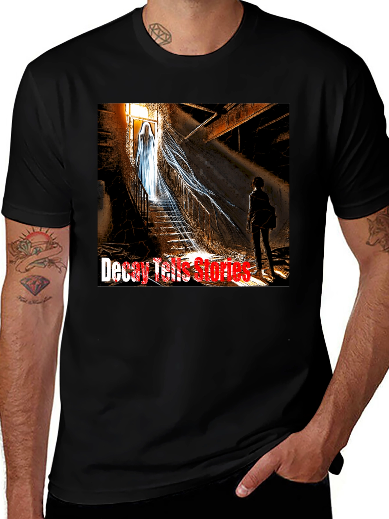 Decay Tells Stories Graphic Tee - Dark Horror Design