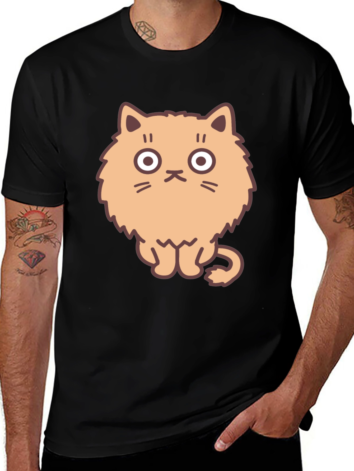 Variant 14 of Cartoon Cat Graphic Tee - Men's Black T-Shirt