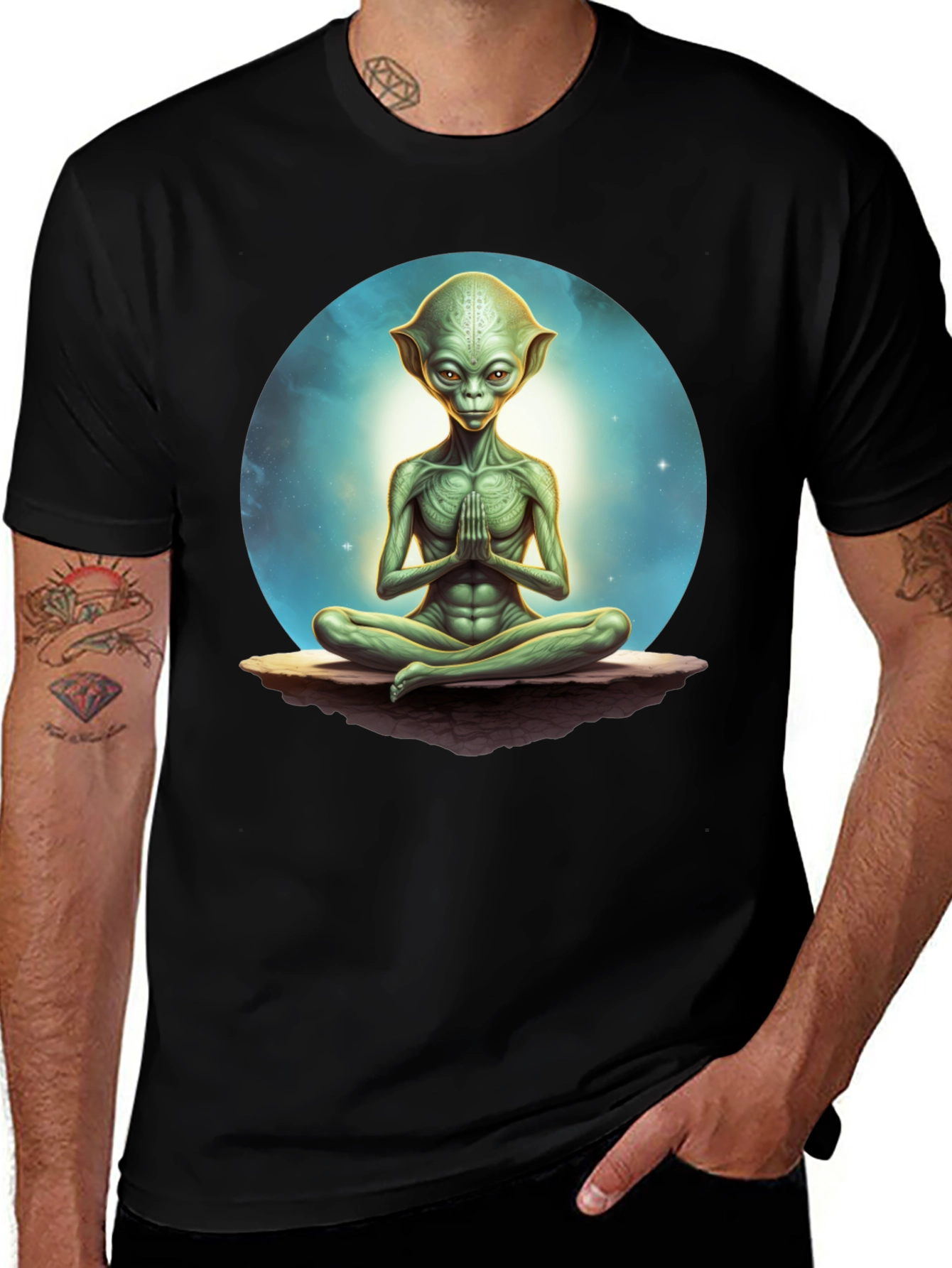 Variant 8 of Meditating Alien Graphic Tee - Black