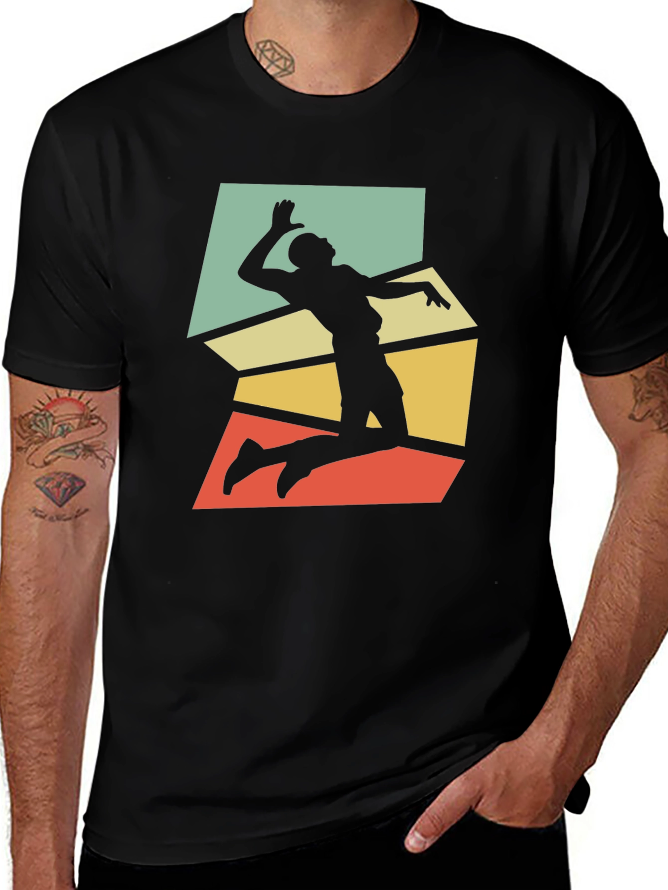 Variant 5 of Retro Volleyball Player Graphic Tee - Black