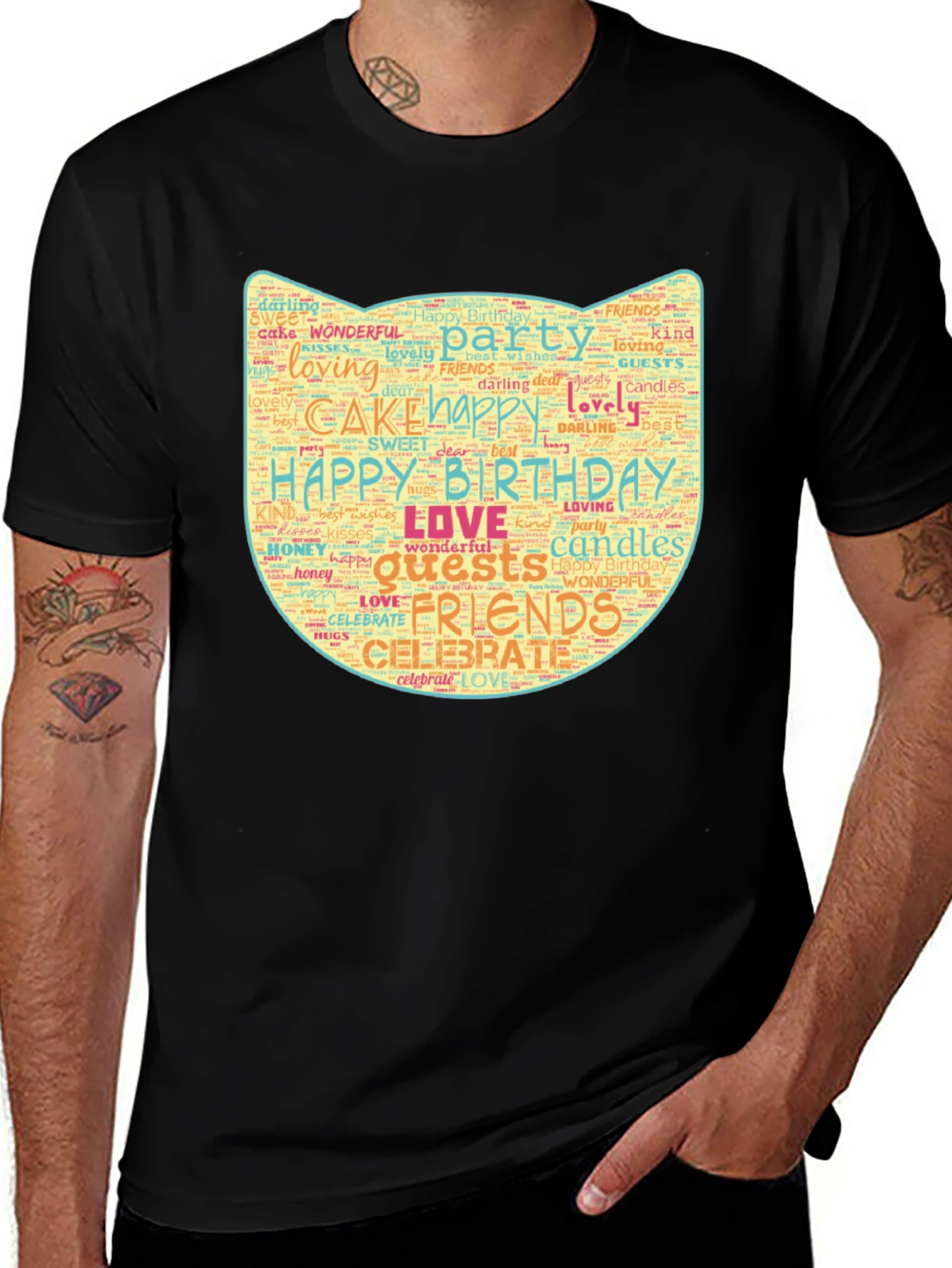 Variant 21 of Birthday Word Art Cat Face T-Shirt