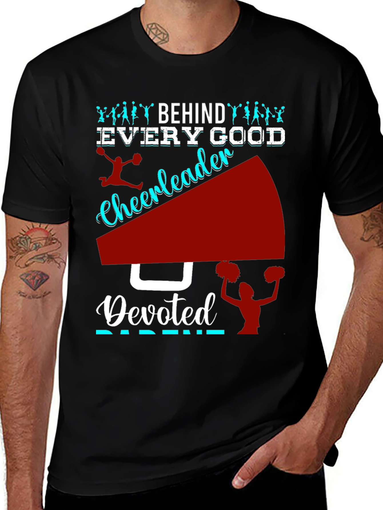 Black Devoted Cheerleader Parent T-Shirt main image