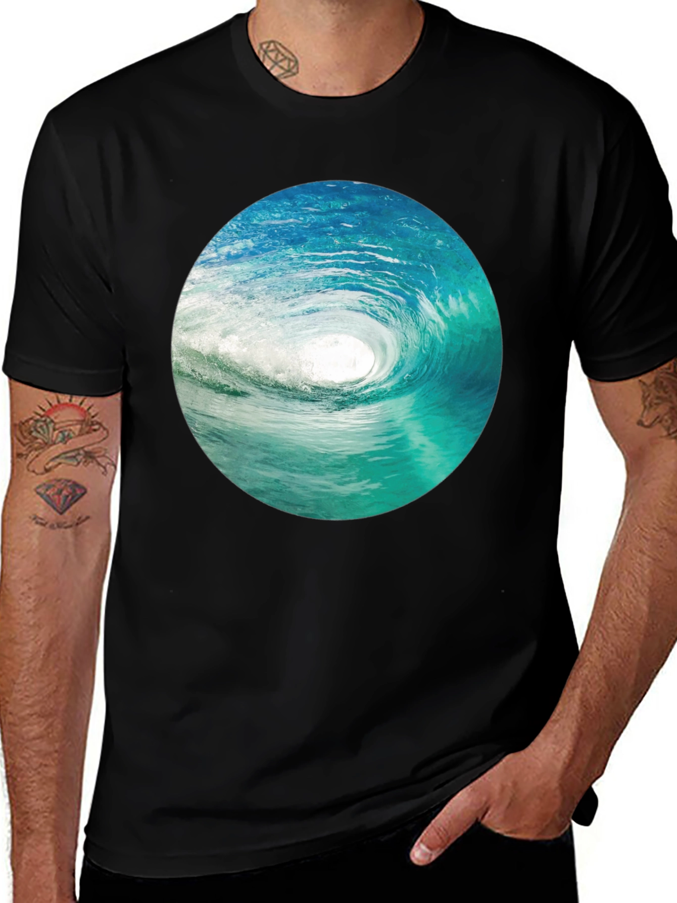 Ocean Wave Graphic Black T-Shirt