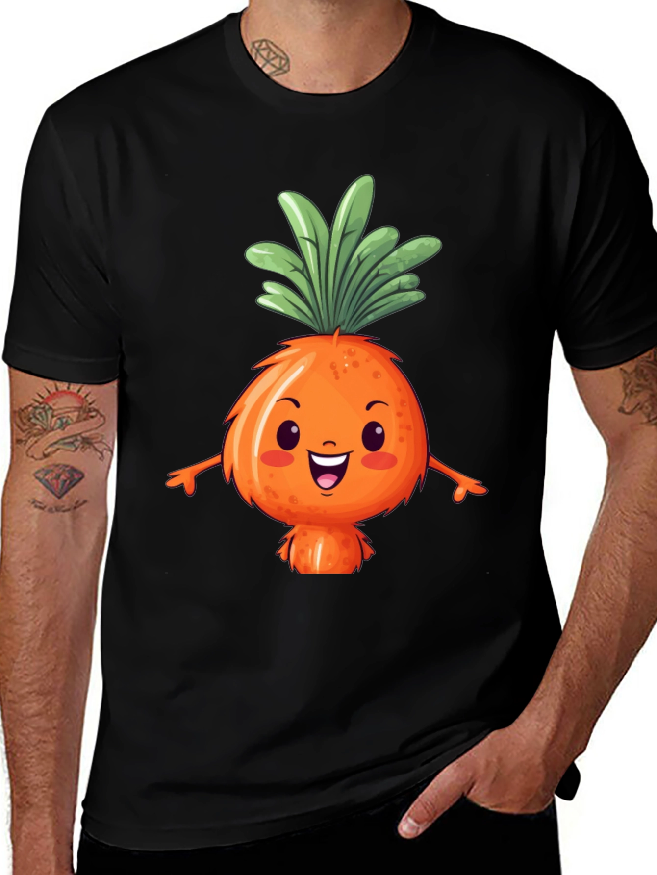 Variant 13 of Cute Carrot Character Black T-Shirt