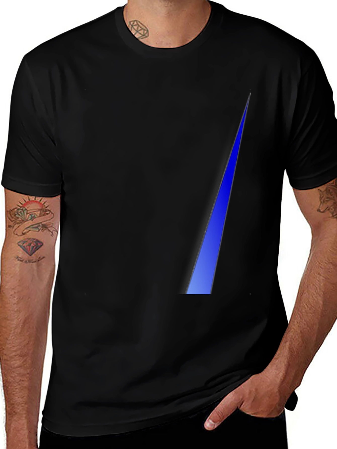 Variant 9 of Men's Black T-Shirt with Blue Triangle Design
