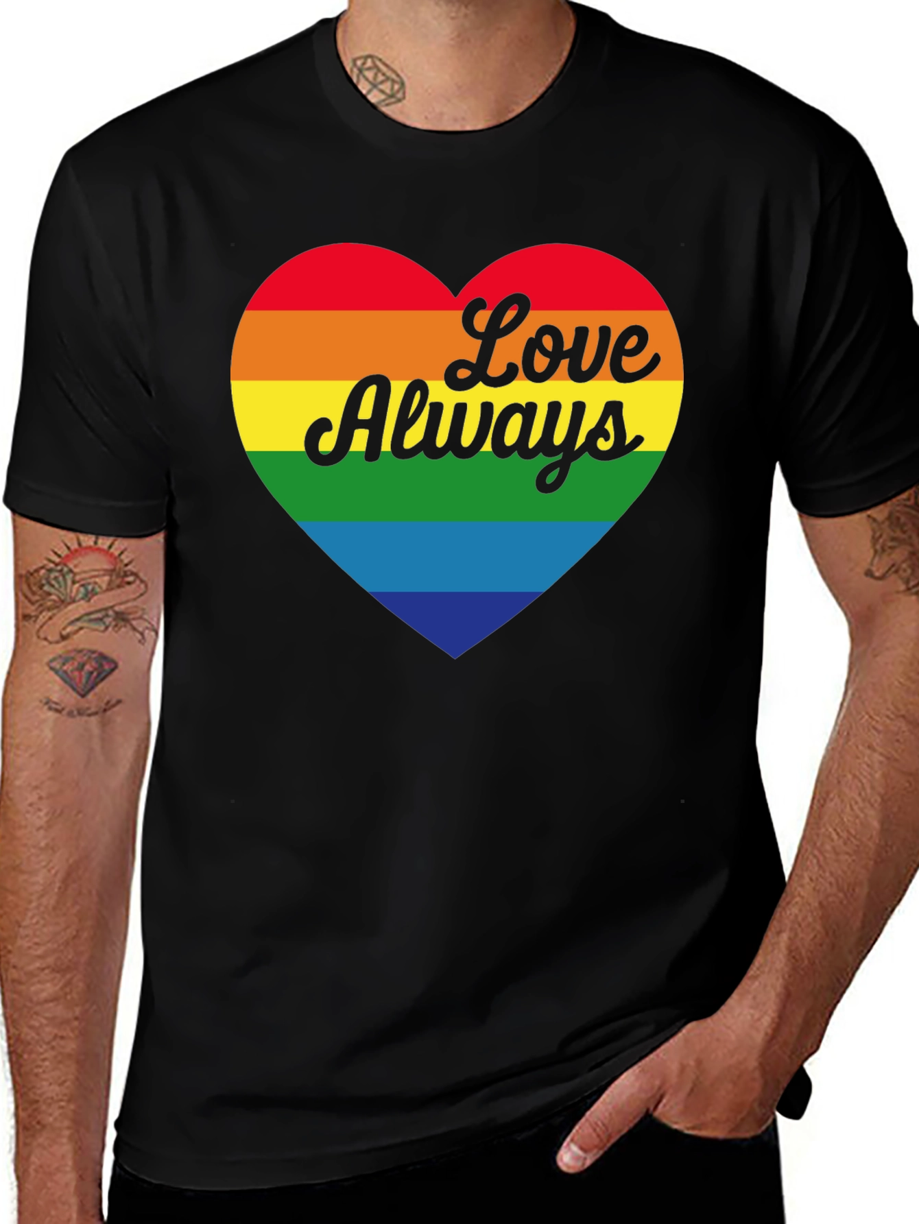 Variant 9 of Love Always Rainbow Heart Black T-Shirt