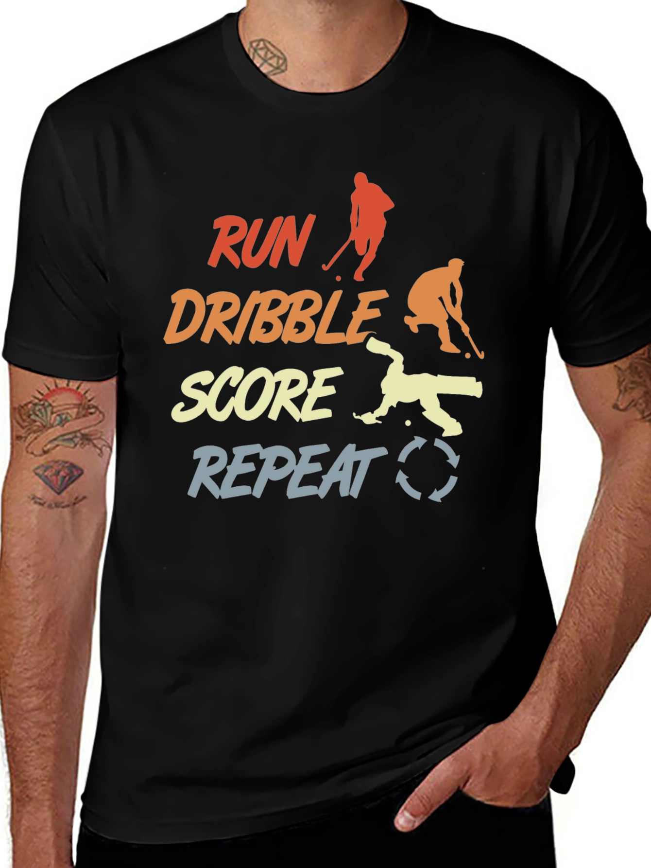 Variant 4 of Run Dribble Score Repeat T-Shirt - Hockey Fan Apparel