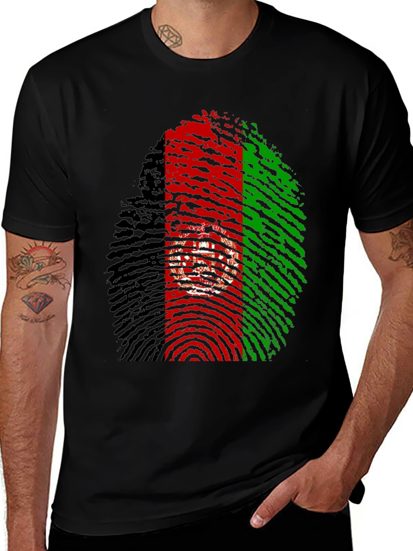 Variant 4 of Afghanistan Flag Fingerprint T-Shirt