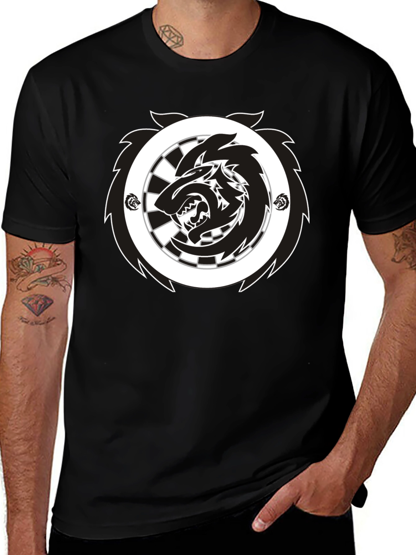 Variant 10 of Black T-Shirt with Wolf Dartboard Graphic