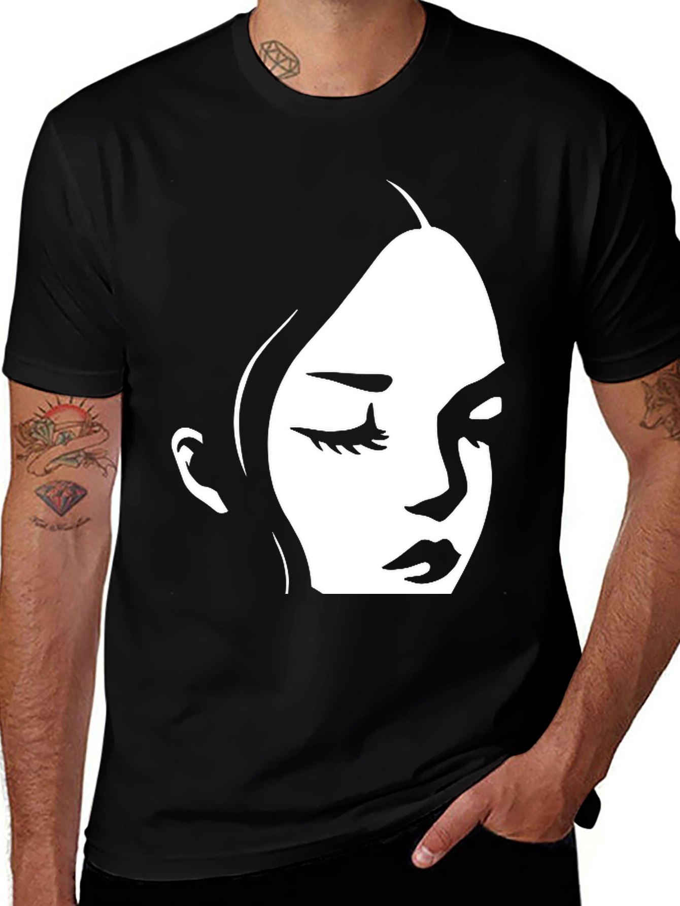 Variant 11 of Black T-Shirt with Minimalist Face Design