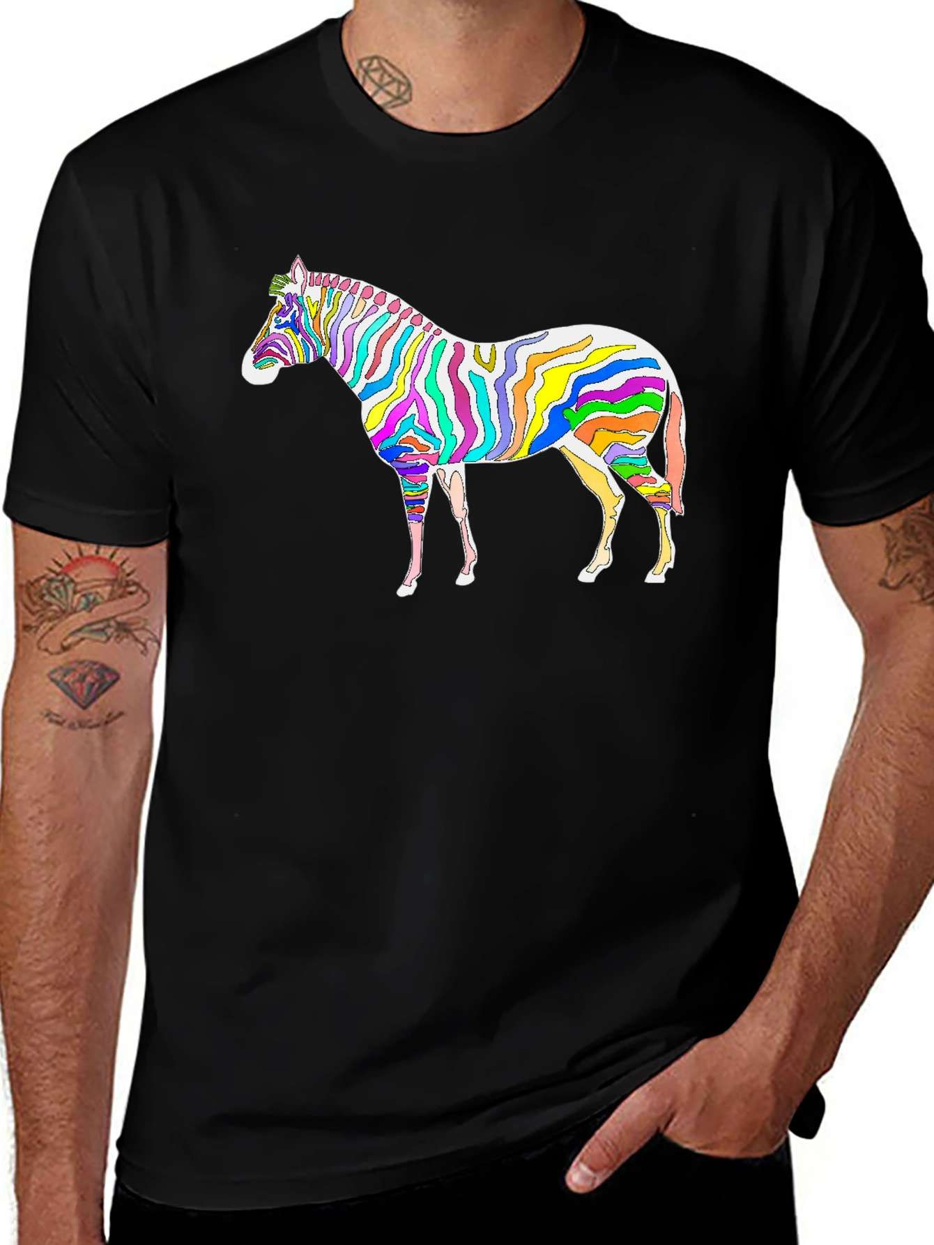 Variant 4 of Psychedelic Zebra Graphic Tee - Black Cotton Shirt