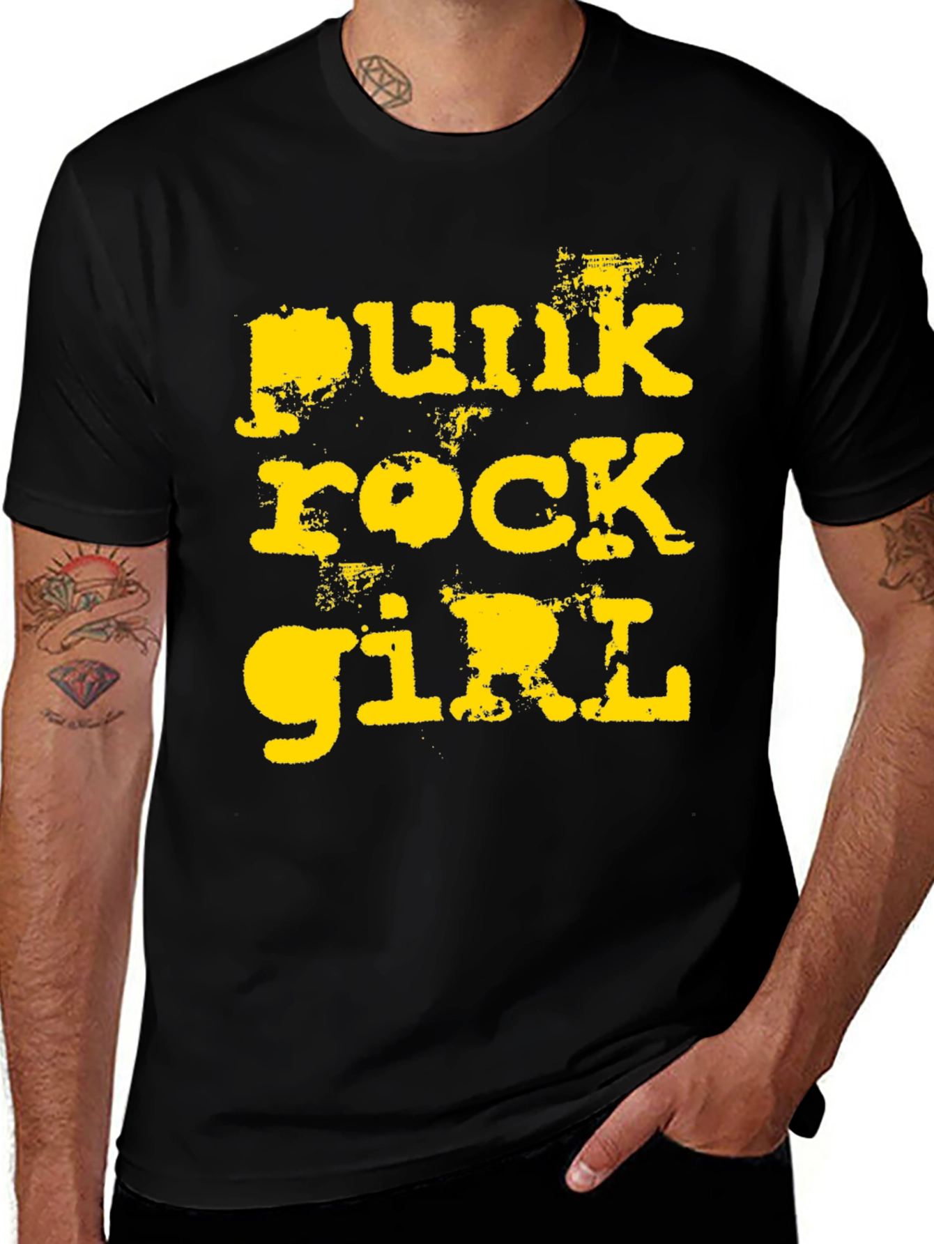 Variant 27 of Punk Rock Girl T-Shirt - Distressed Yellow Print