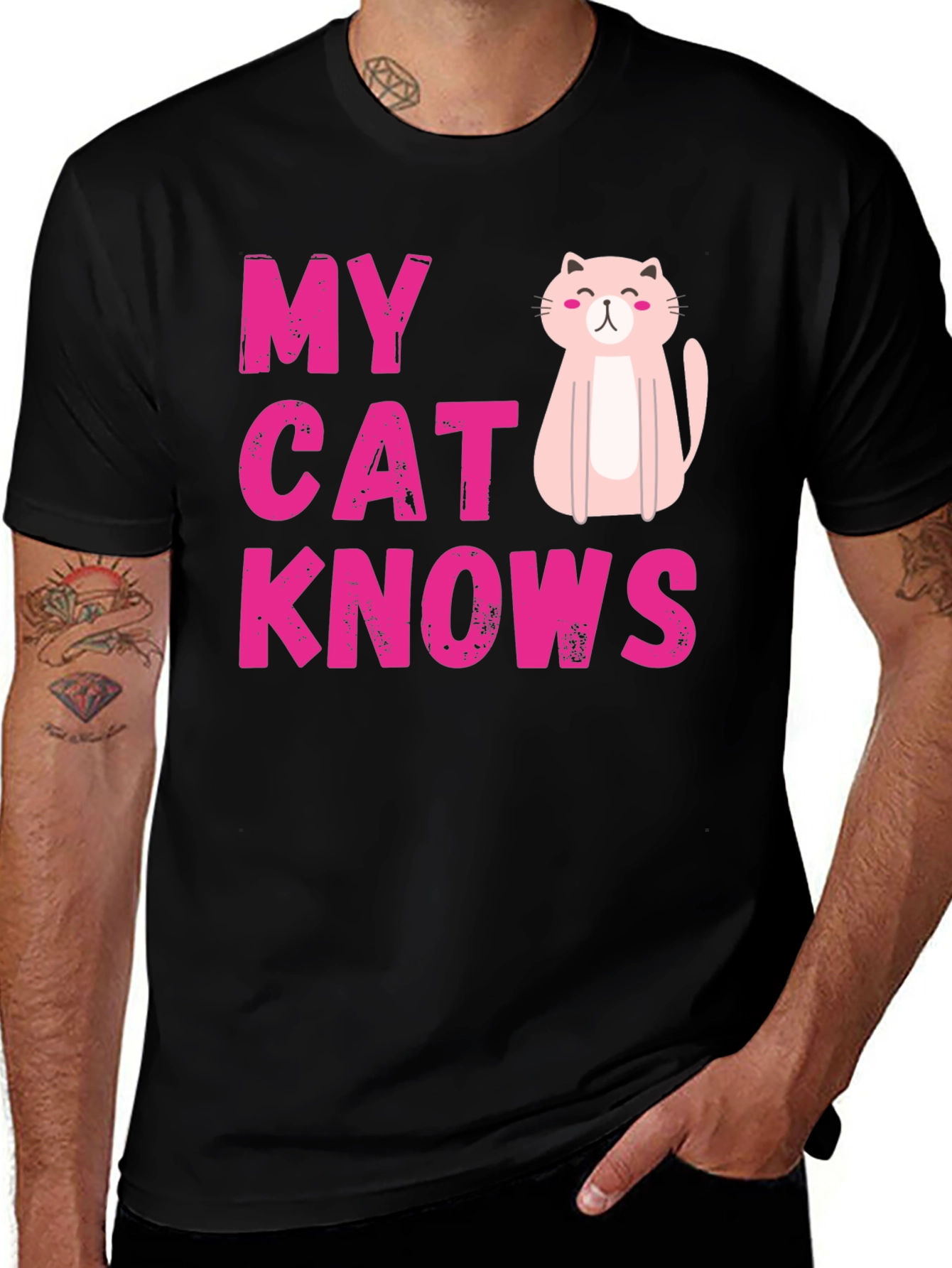 Variant 3 of My Cat Knows T-Shirt - Cute Pink Graphic Tee