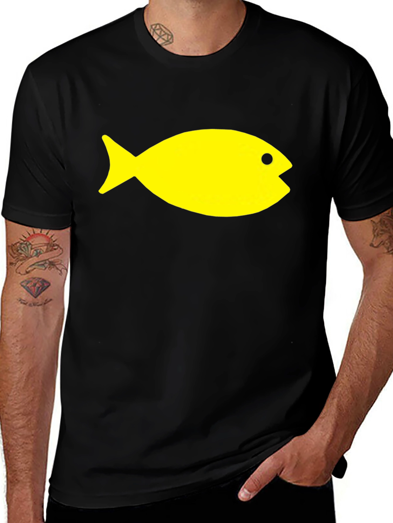 Variant 11 of Black T-Shirt with Yellow Fish Graphic