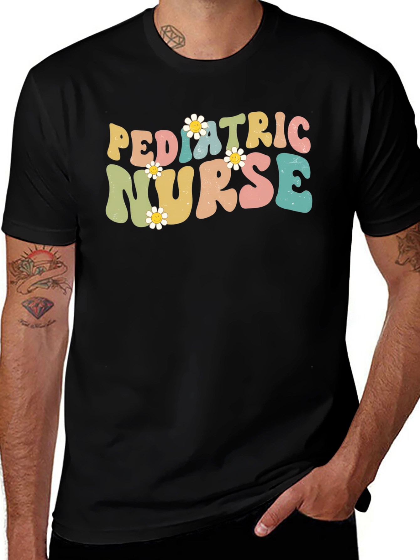 Pediatric Nurse T-Shirt, Retro Floral Design