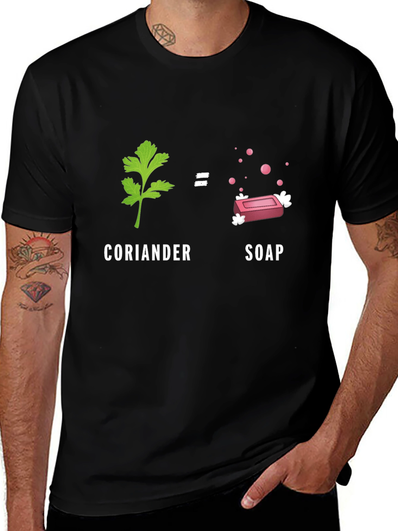Variant 6 of Coriander Soap Funny T-Shirt, Black Cotton Tee