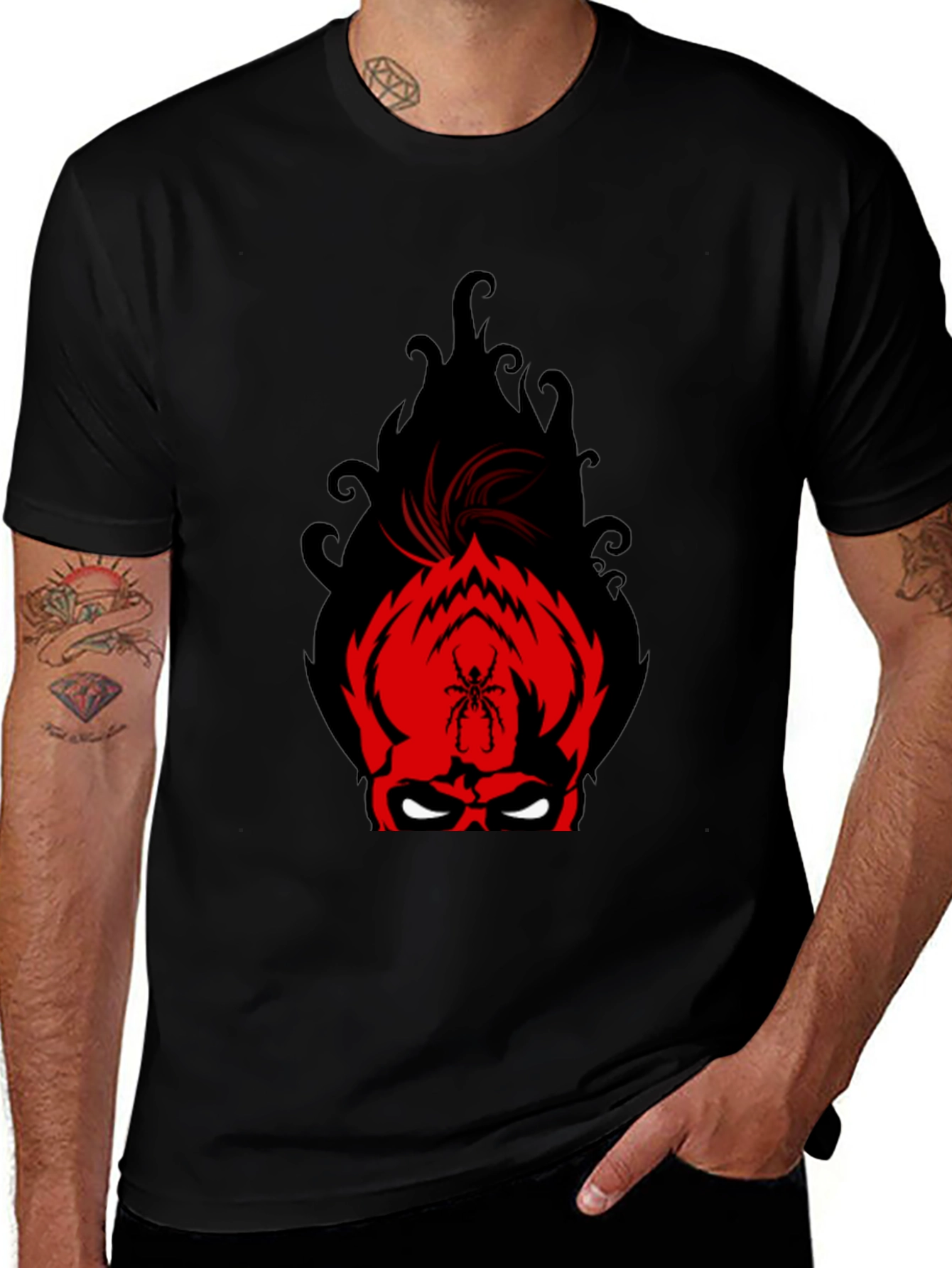 Variant 30 of Black T-Shirt with Red Skull and Spider Design