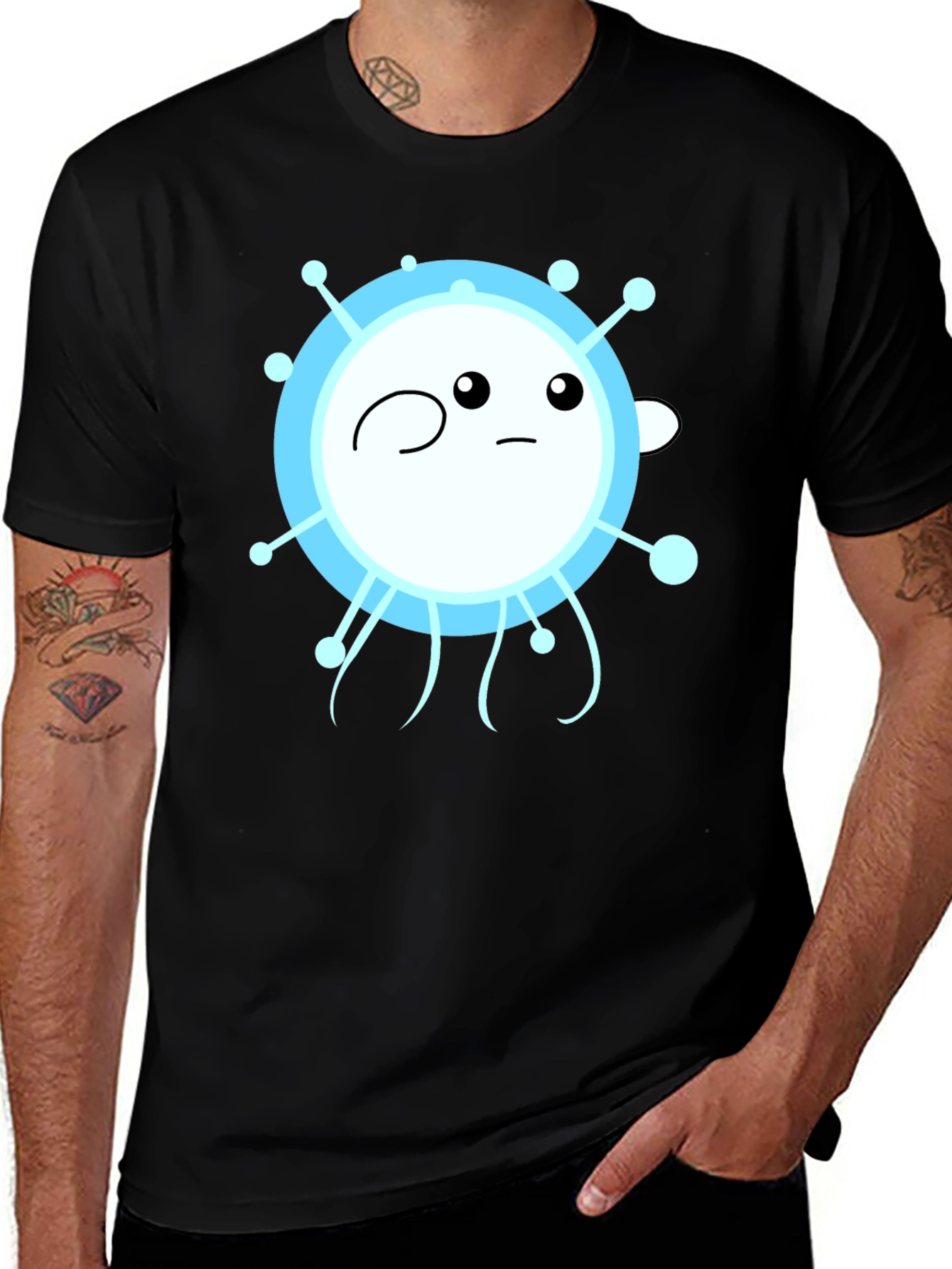 Variant 16 of Funny Cartoon Virus Graphic Black T-Shirt