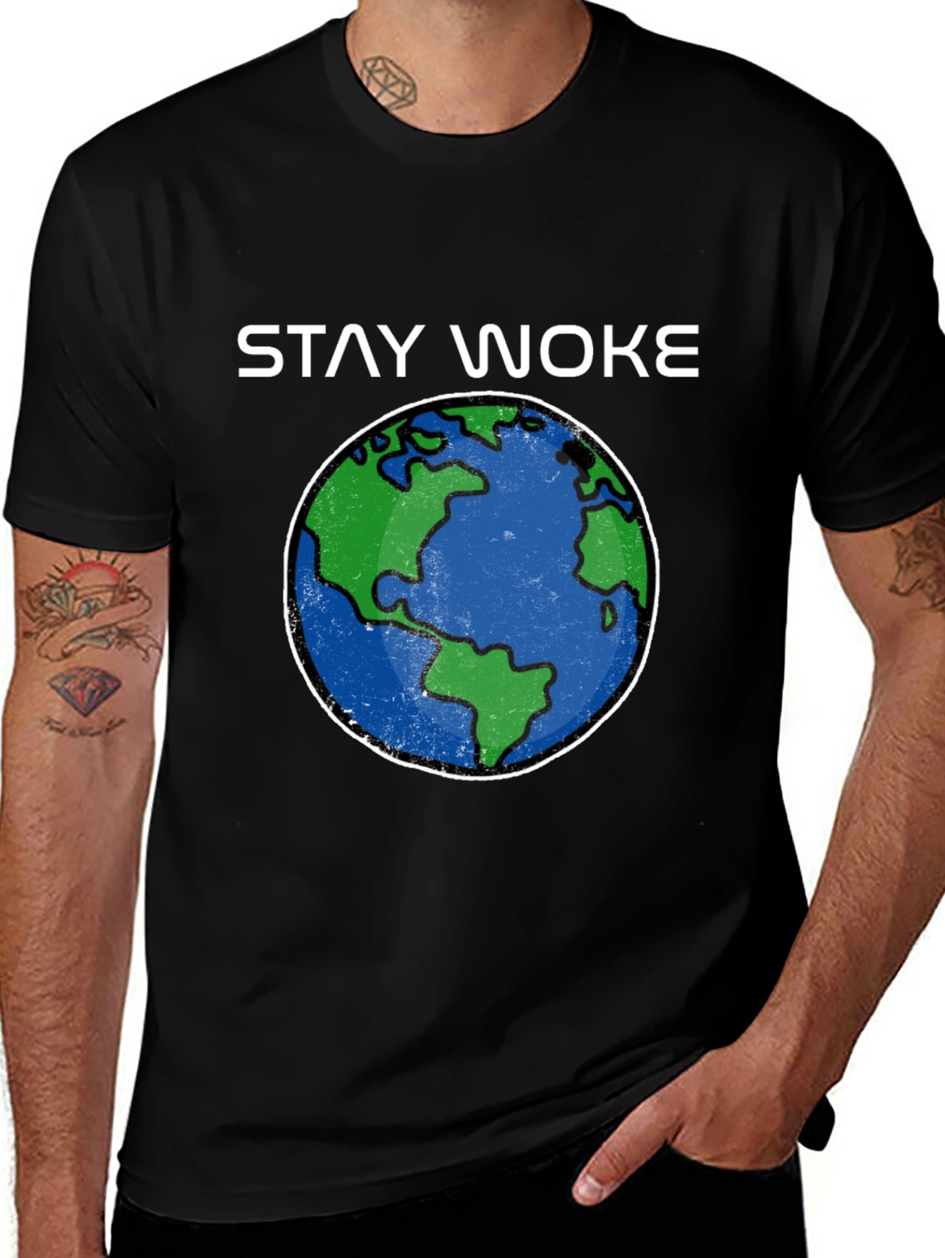 Stay Woke Earth Graphic Tee - Black