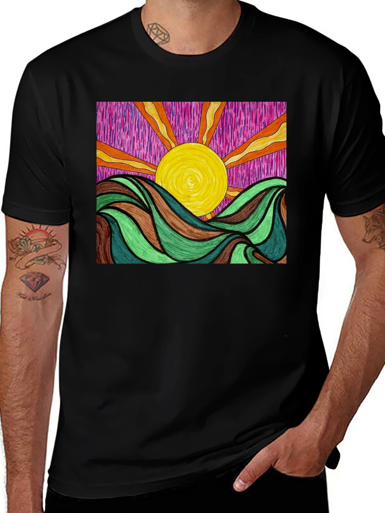 Variant 22 of Vibrant Sunrise Graphic Tee - Artistic Print