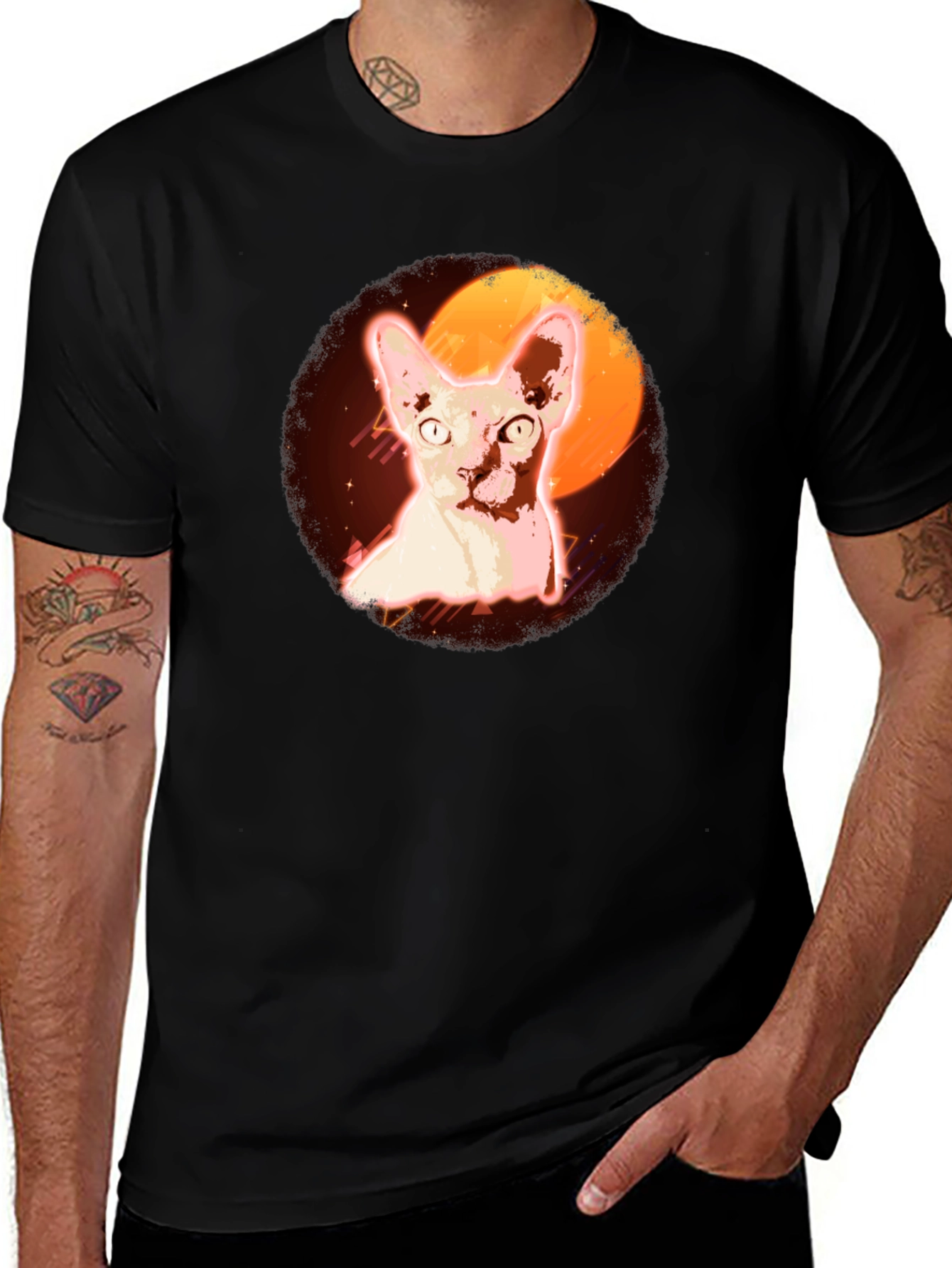 Variant 18 of Sphynx Cat Graphic T-Shirt - Retro Moon Design