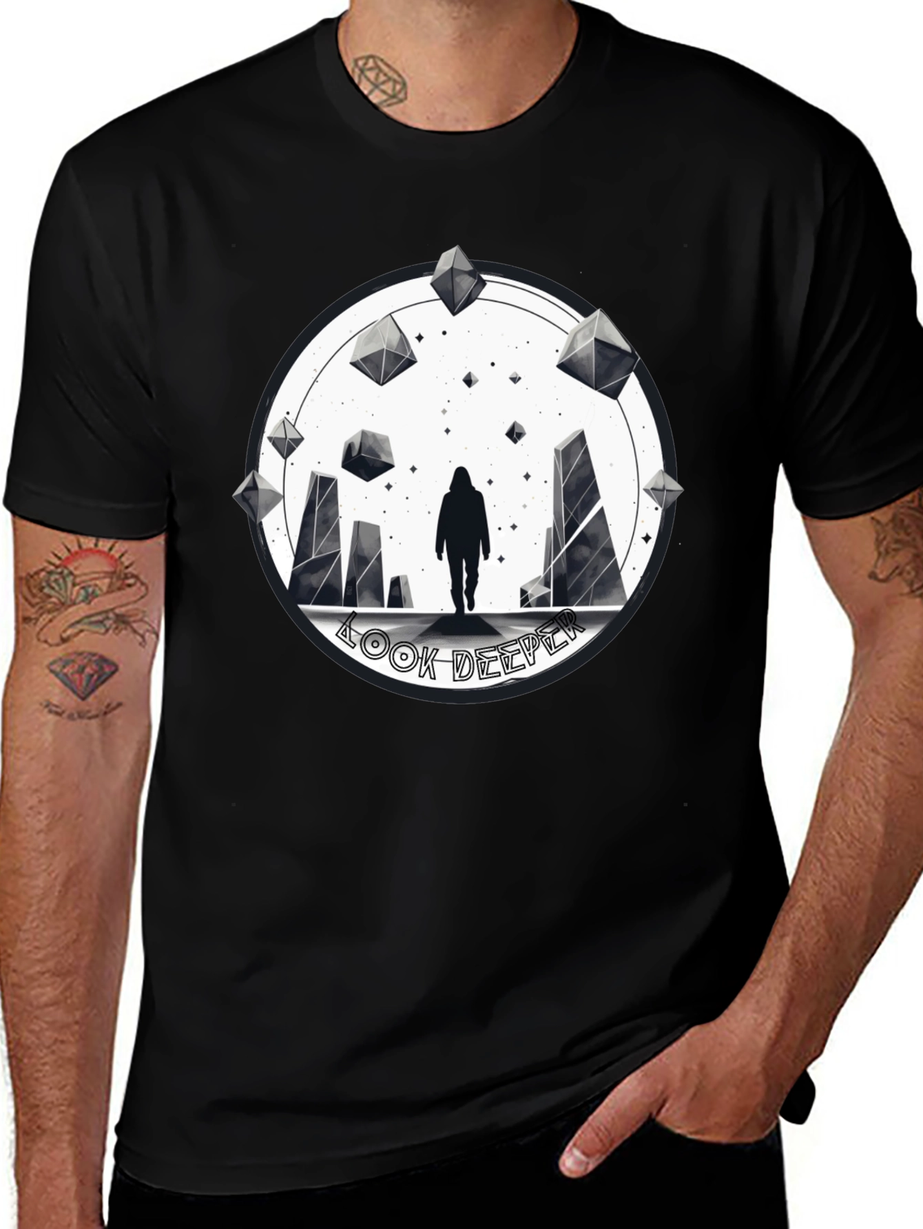 Variant 8 of Look Deeper Graphic Tee - Stylish Black T-Shirt