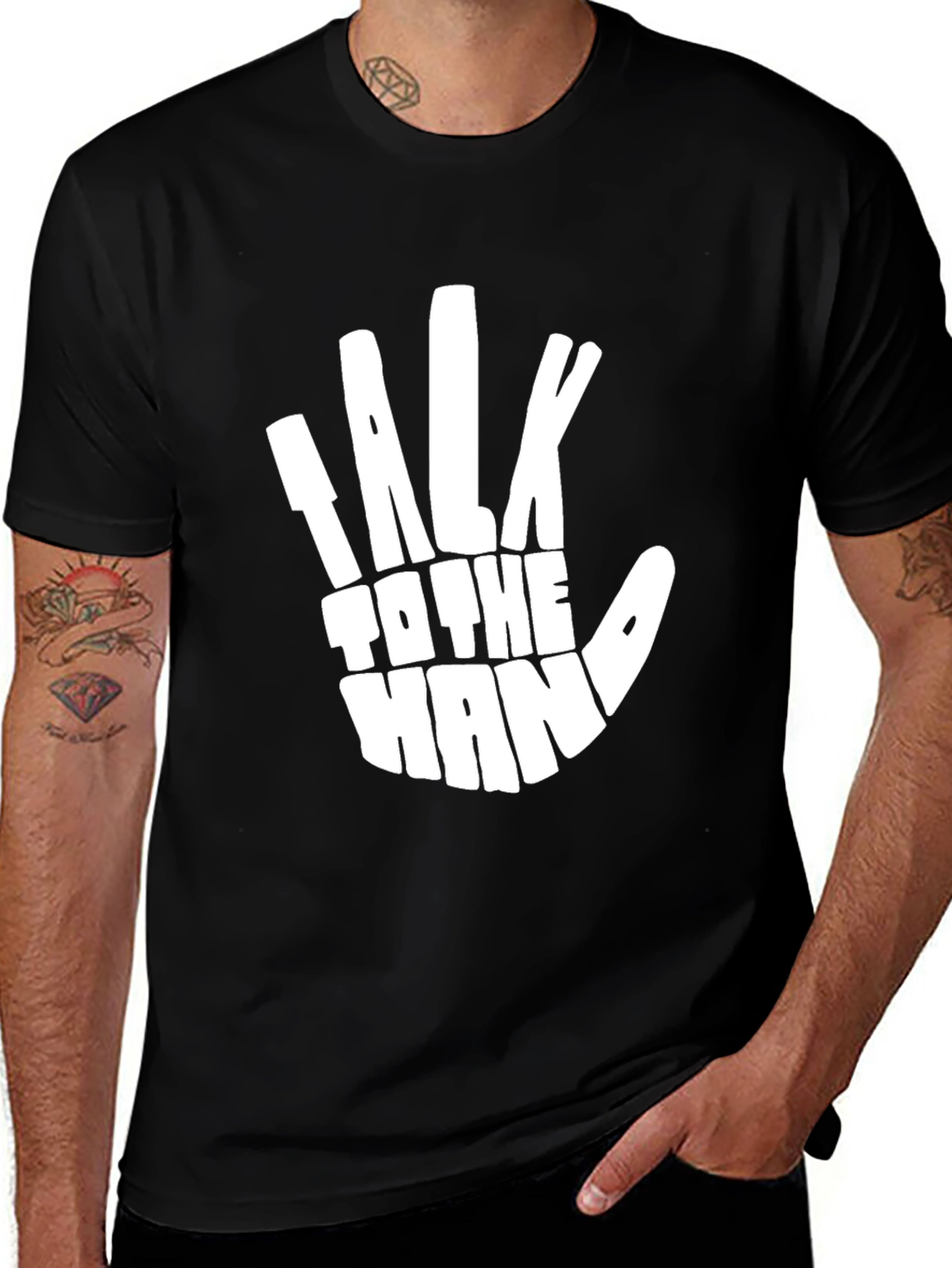 Variant 4 of Talk To The Hand Graphic Tee - Black Crew Neck T-Shirt